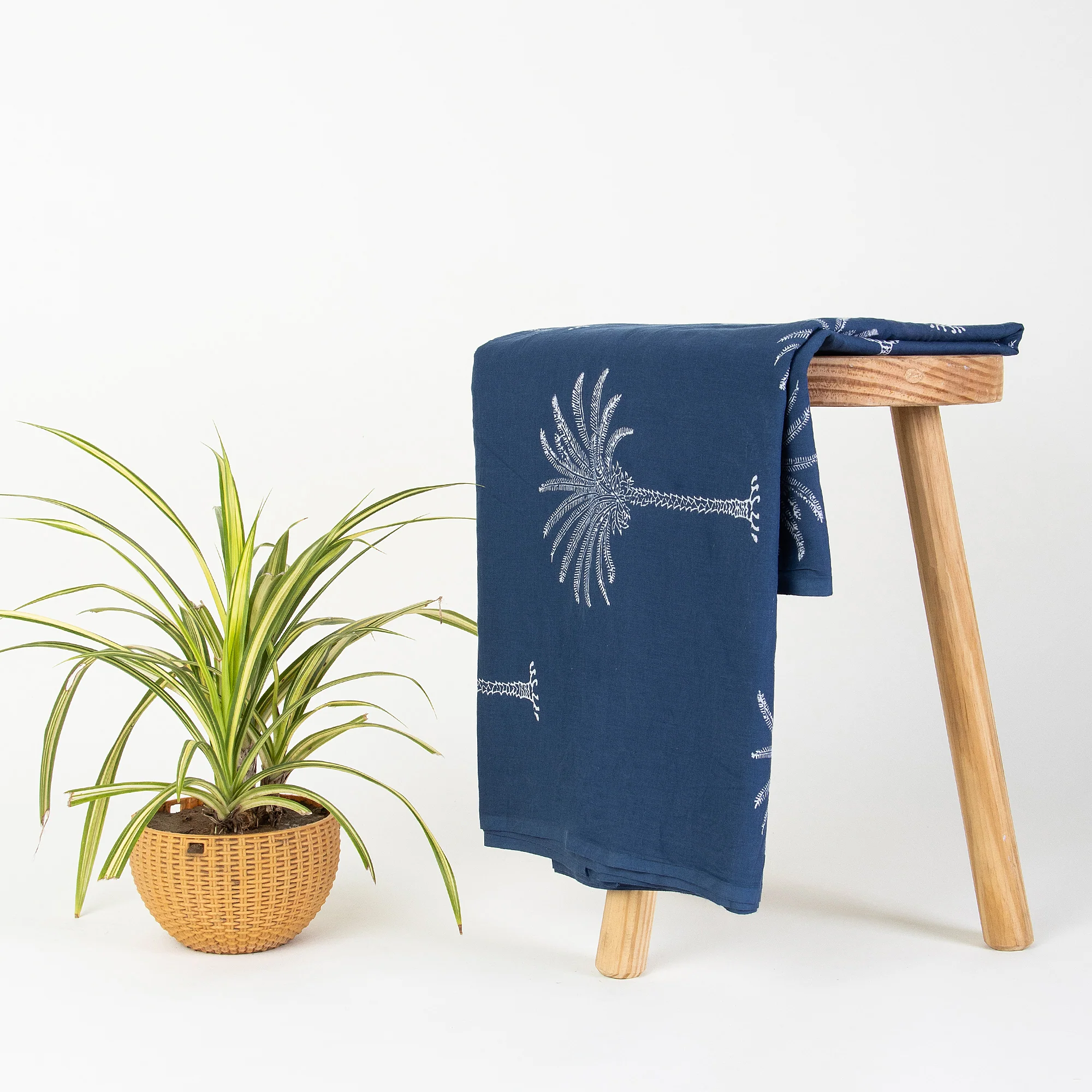 Hand Block Palm Tree Printed Traditional Indigo Blue Cotton Fabric For Kurti - Image 5