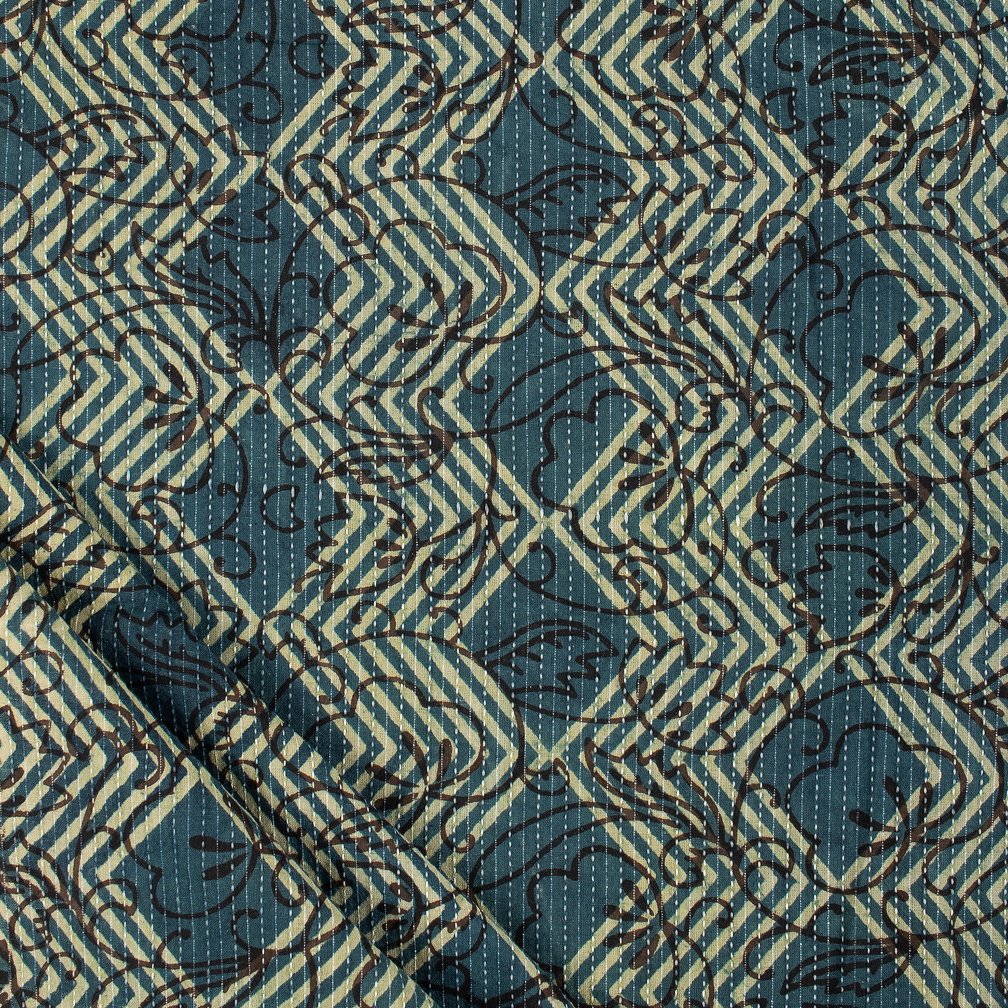 Hand Block Printed Kantha Dabu Soft Dress Fabric