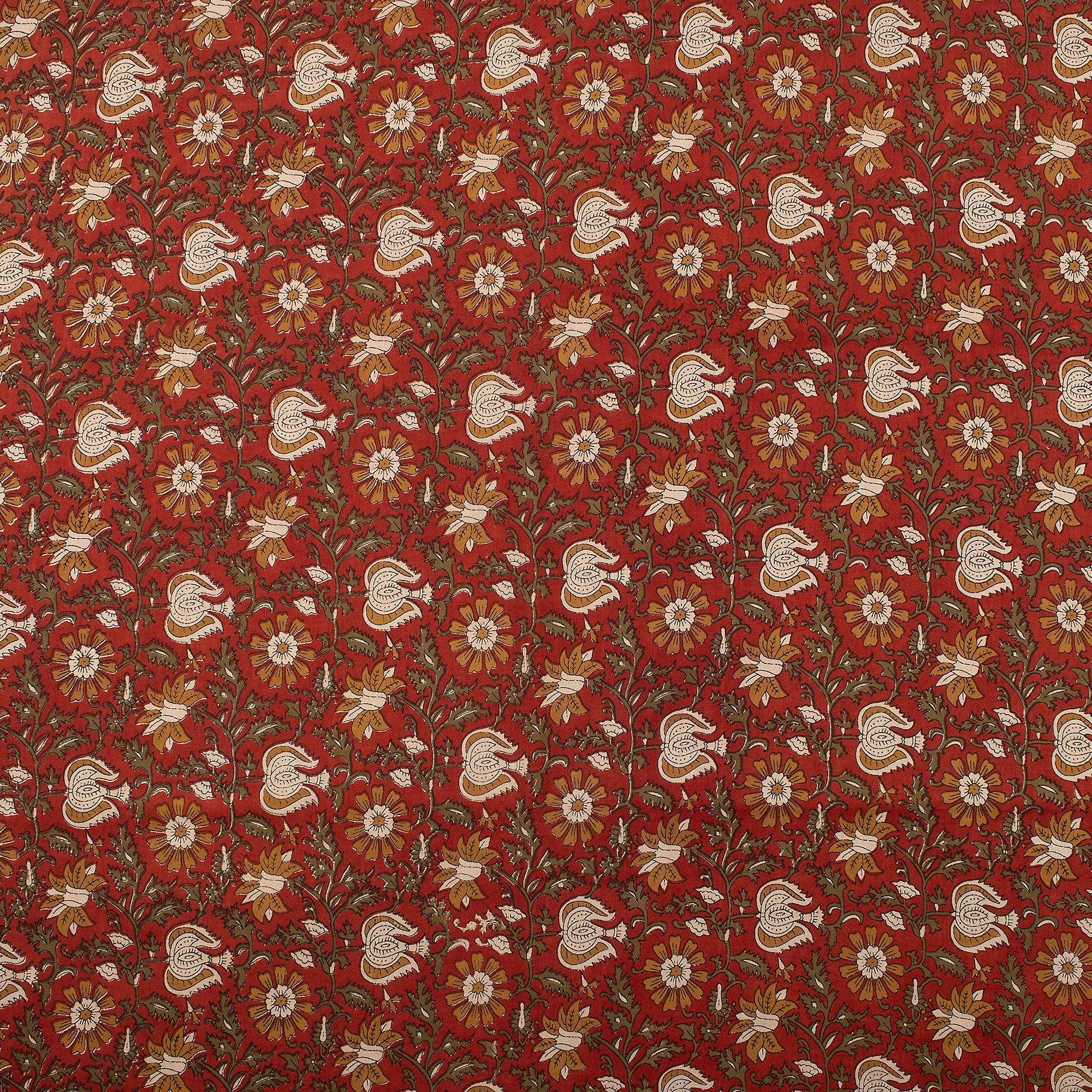 Hand Block Floral Bagru Printed Fabric Dress Material - Image 2