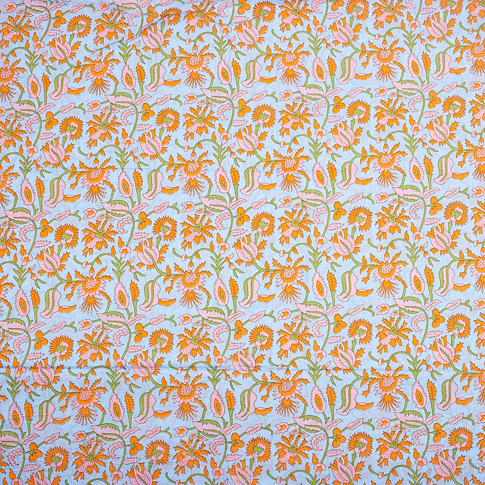 Organic Indian Hand Block Floral Printed Cotton Fabric By Yard - Image 3
