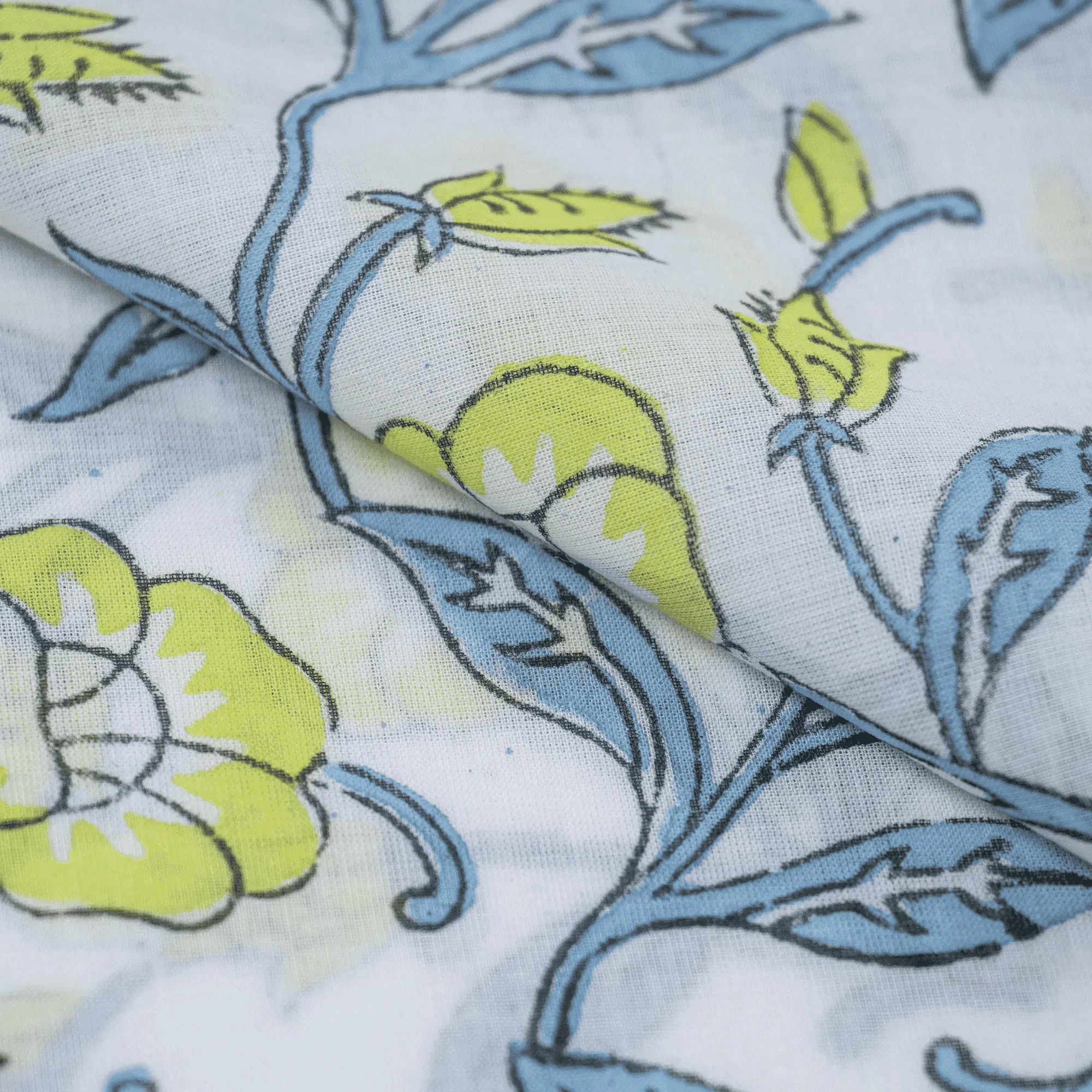 Floral Indian Hand Block Printed Light weighted Cotton Fabric for Quilt - Image 4