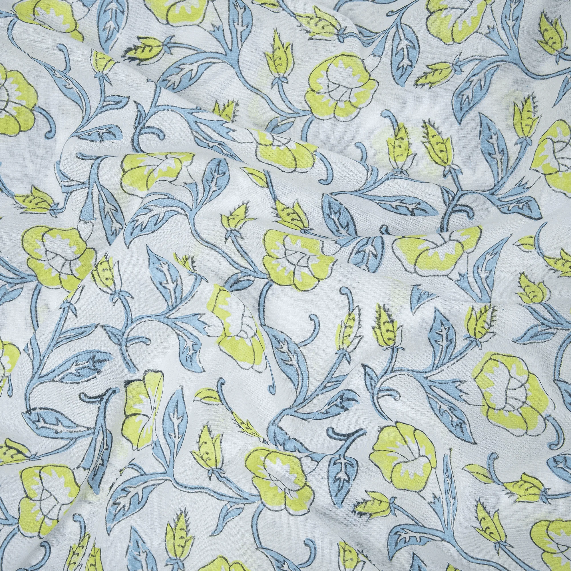 Floral Indian Hand Block Printed Light weighted Cotton Fabric for Quilt - Image 5