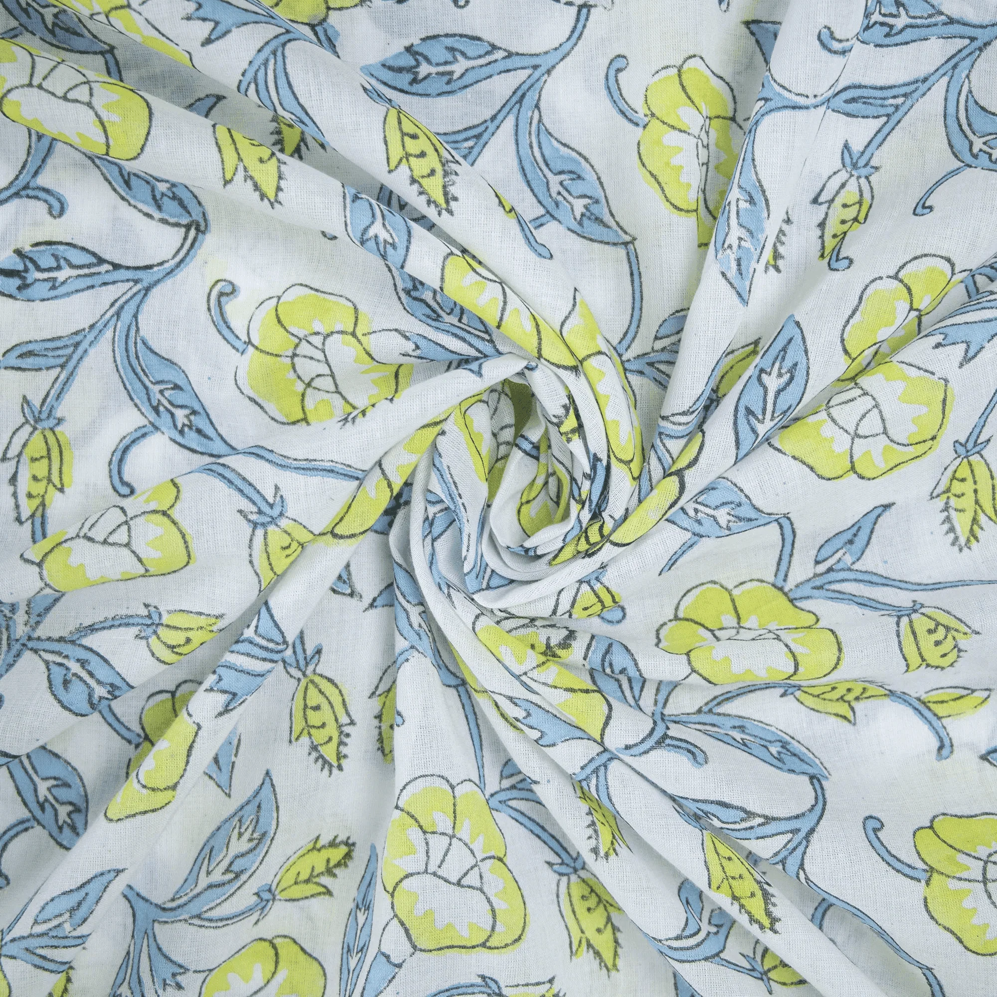 Floral Indian Hand Block Printed Light weighted Cotton Fabric for Quilt - Image 6