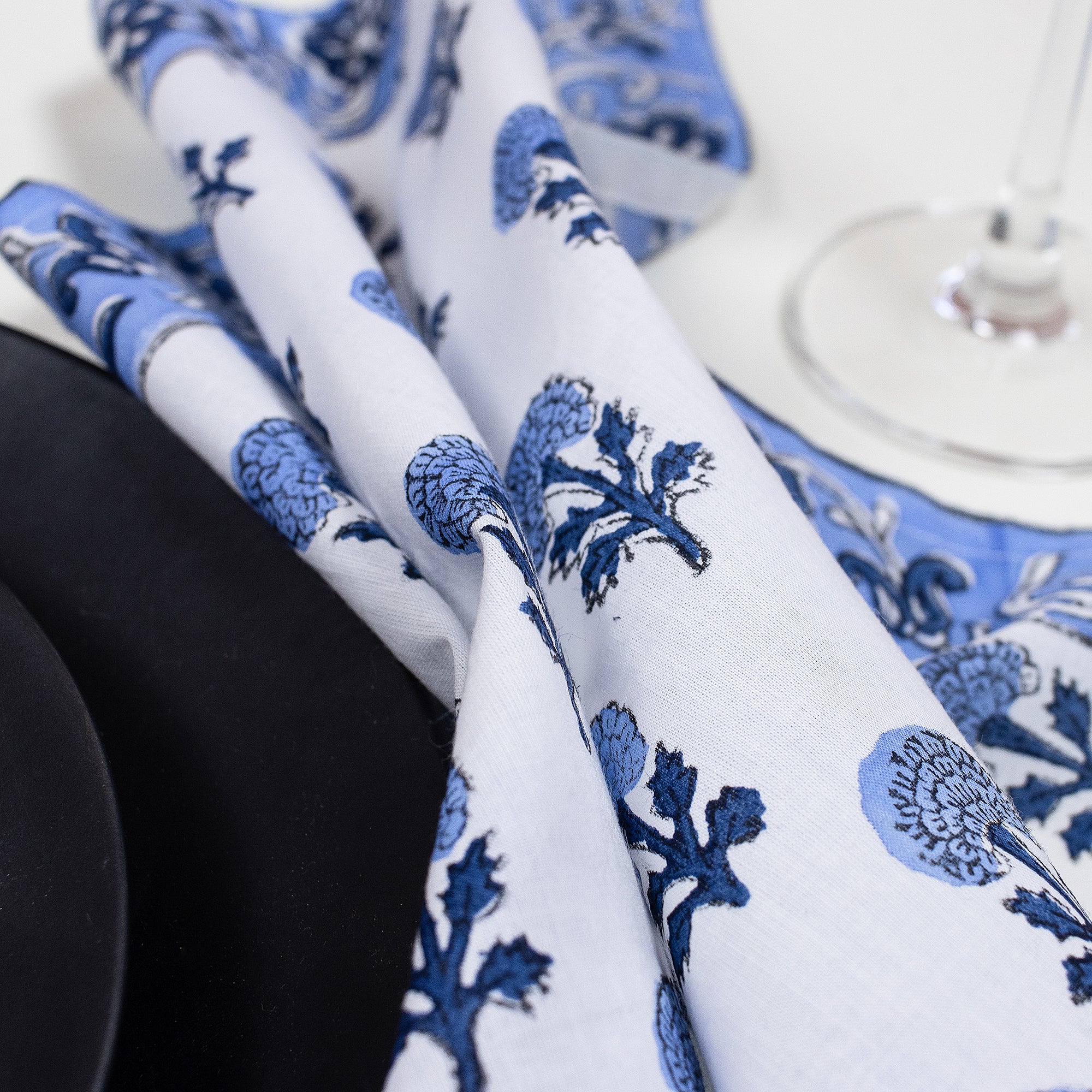 Hand Block Floral Printed Cotton Reusable Napkins - Image 3