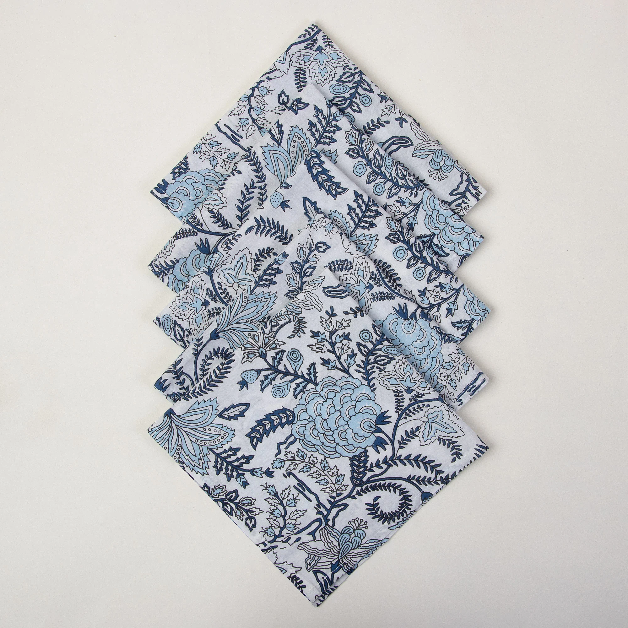 Hand Block Floral Printed Cotton Table Napkin Cloth