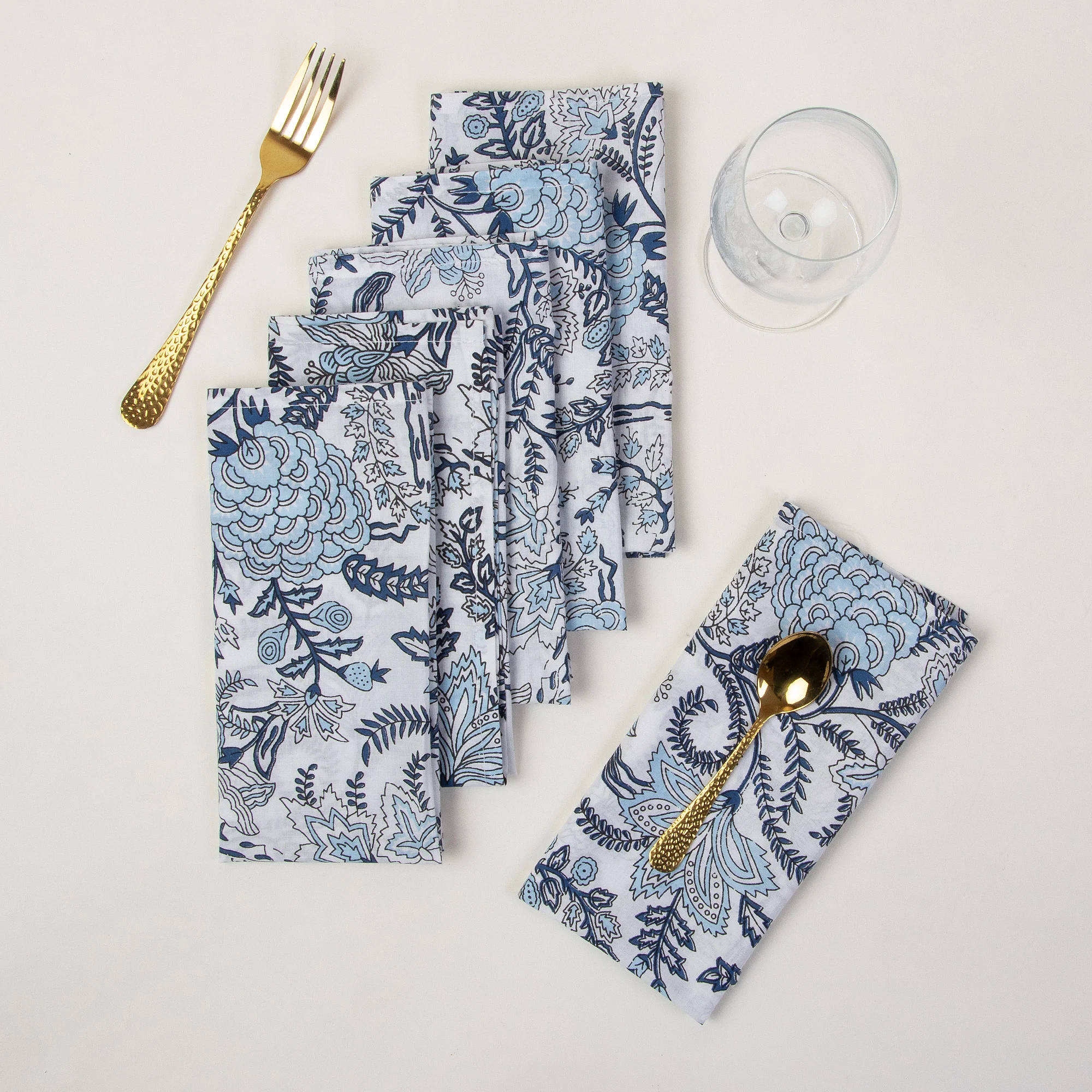 Hand Block Floral Printed Cotton Table Napkin Cloth - Image 2