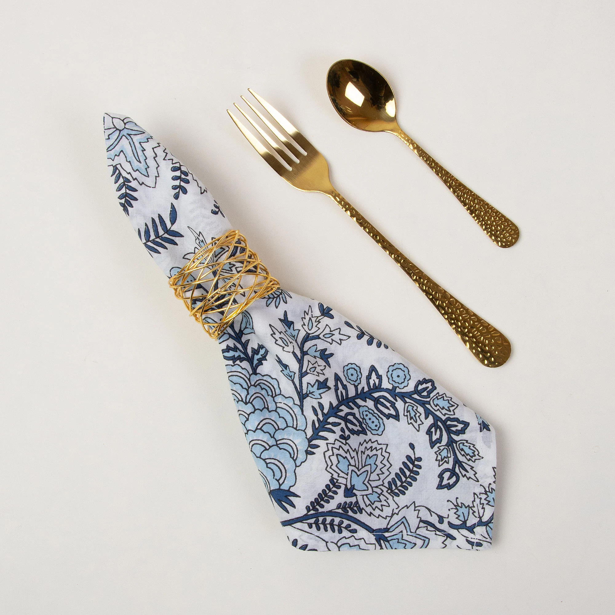 Hand Block Floral Printed Cotton Table Napkin Cloth - Image 4