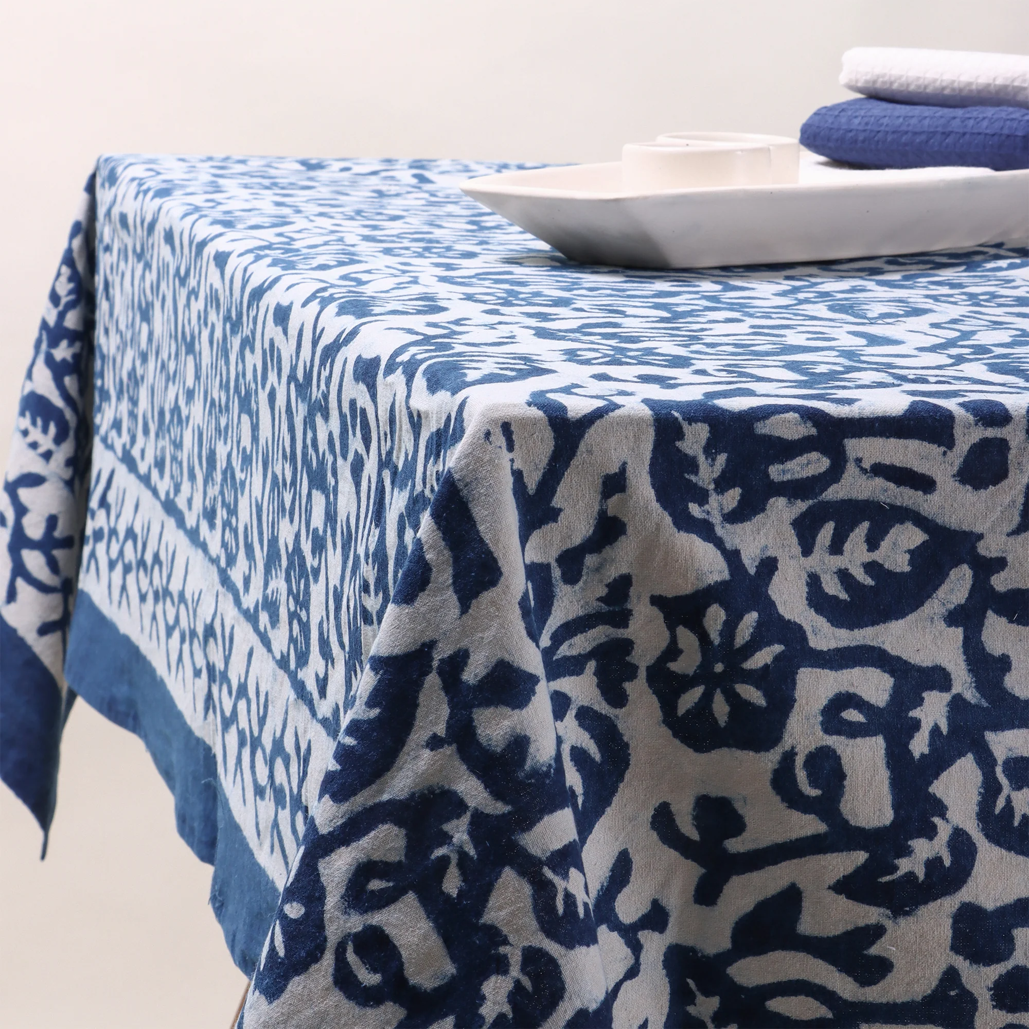 Stunning Floral Hand Block Printed Cotton TableCloth - Image 5