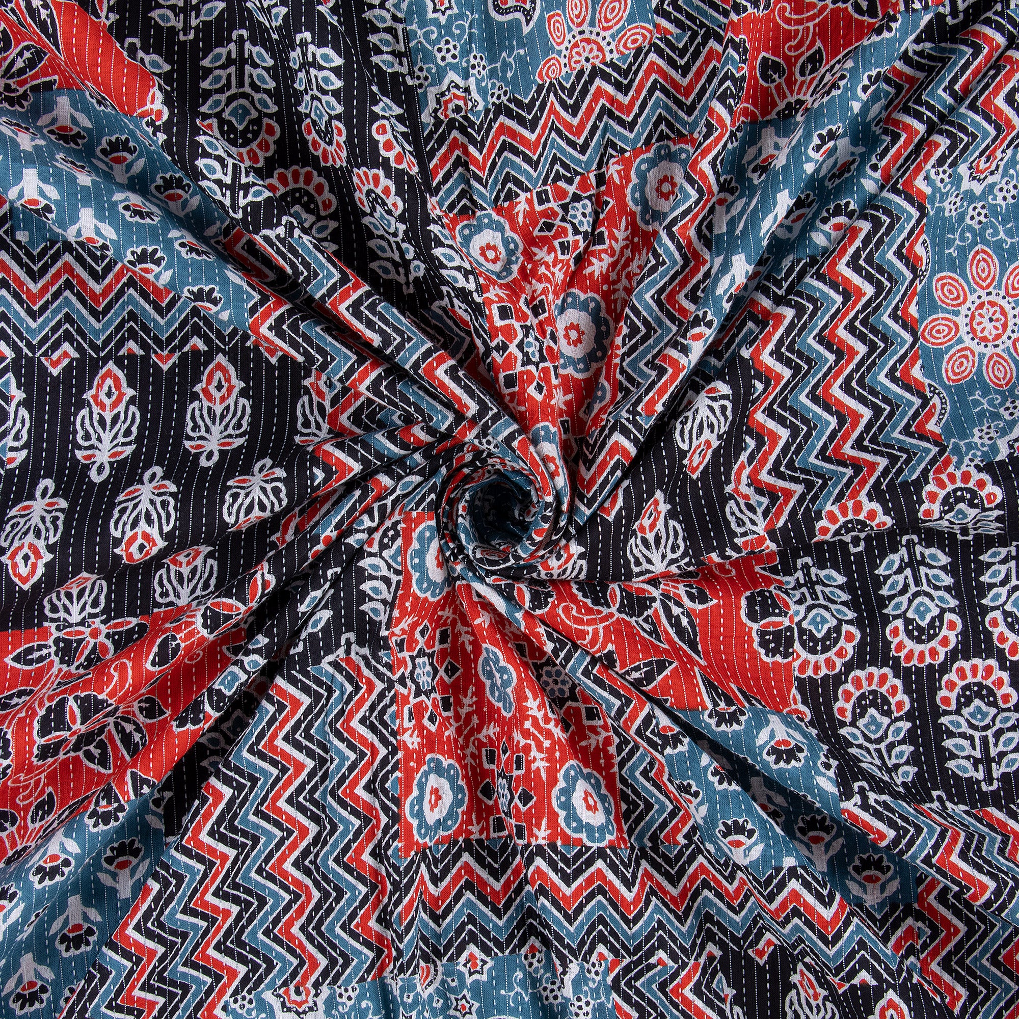 Decorative Hand Block Print Indian Kantha Running Fabric - Image 2