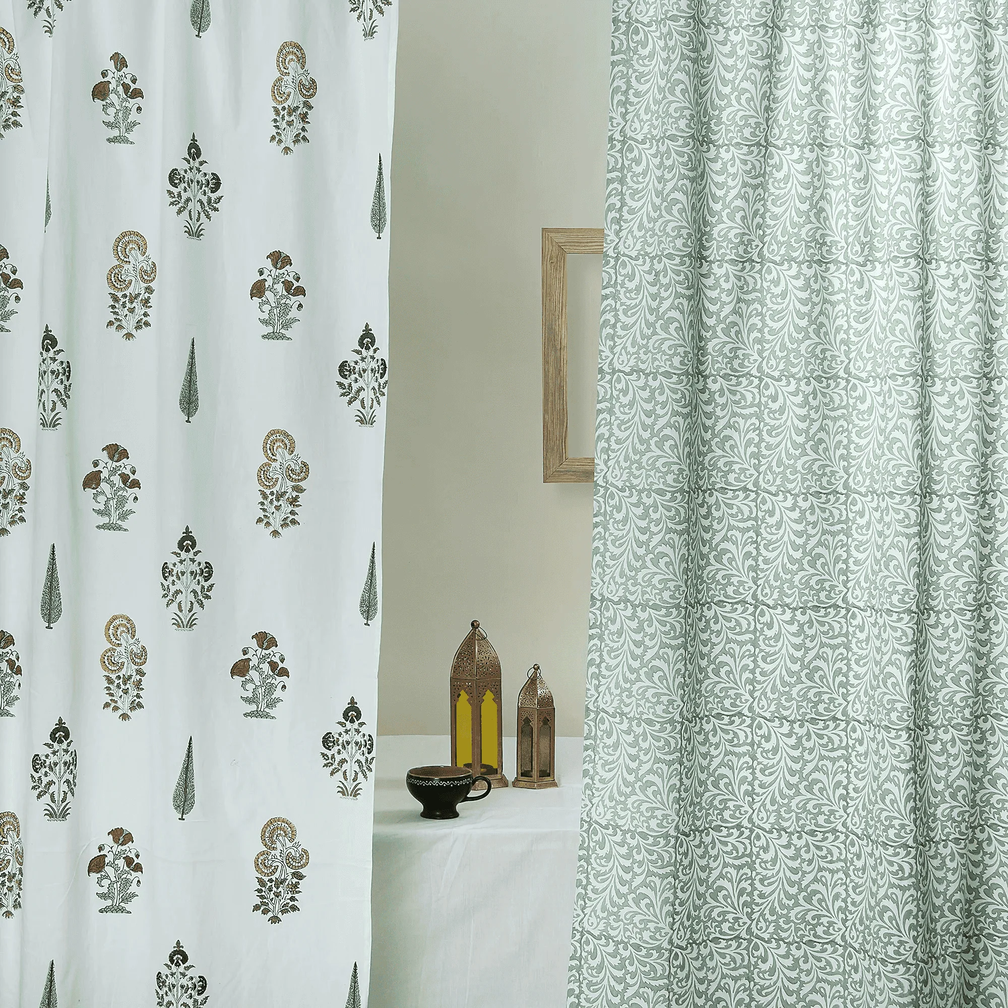 Luxury Floral Hand Printed Curtains Set of 2 - Image 3