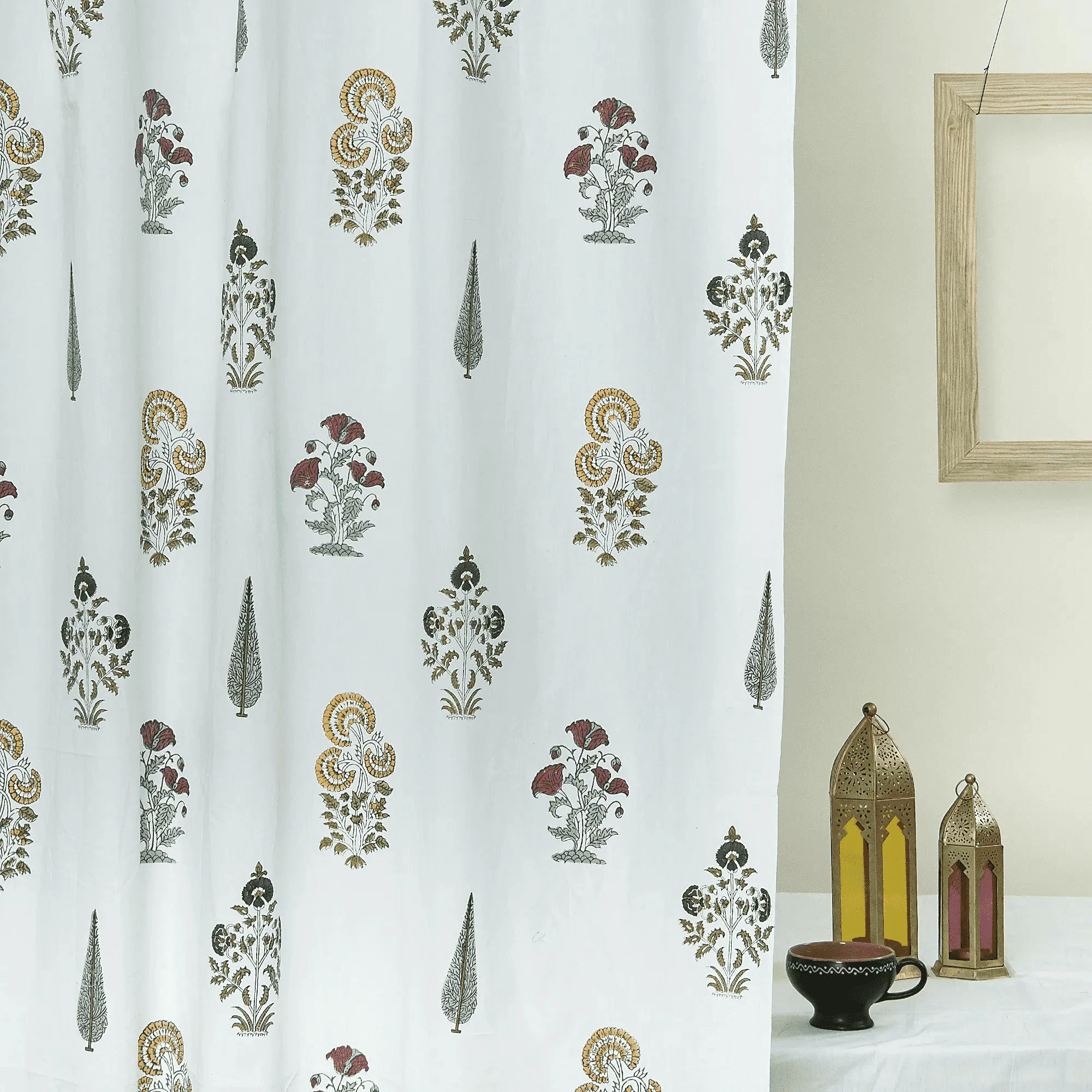 Luxury Floral Hand Printed Curtains Set of 2 - Image 4