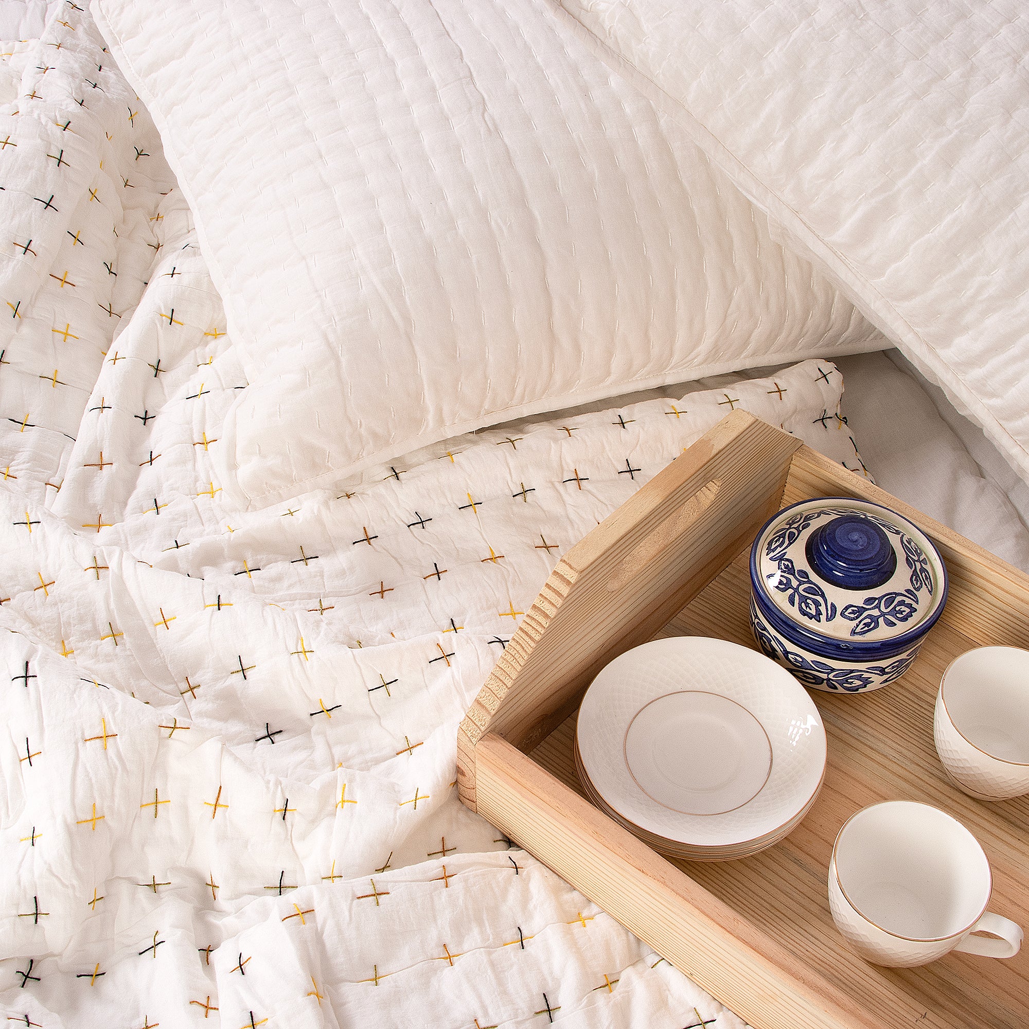 Hand Stitched Pure Cotton Winter Kantha Quilt Blanket - Image 3
