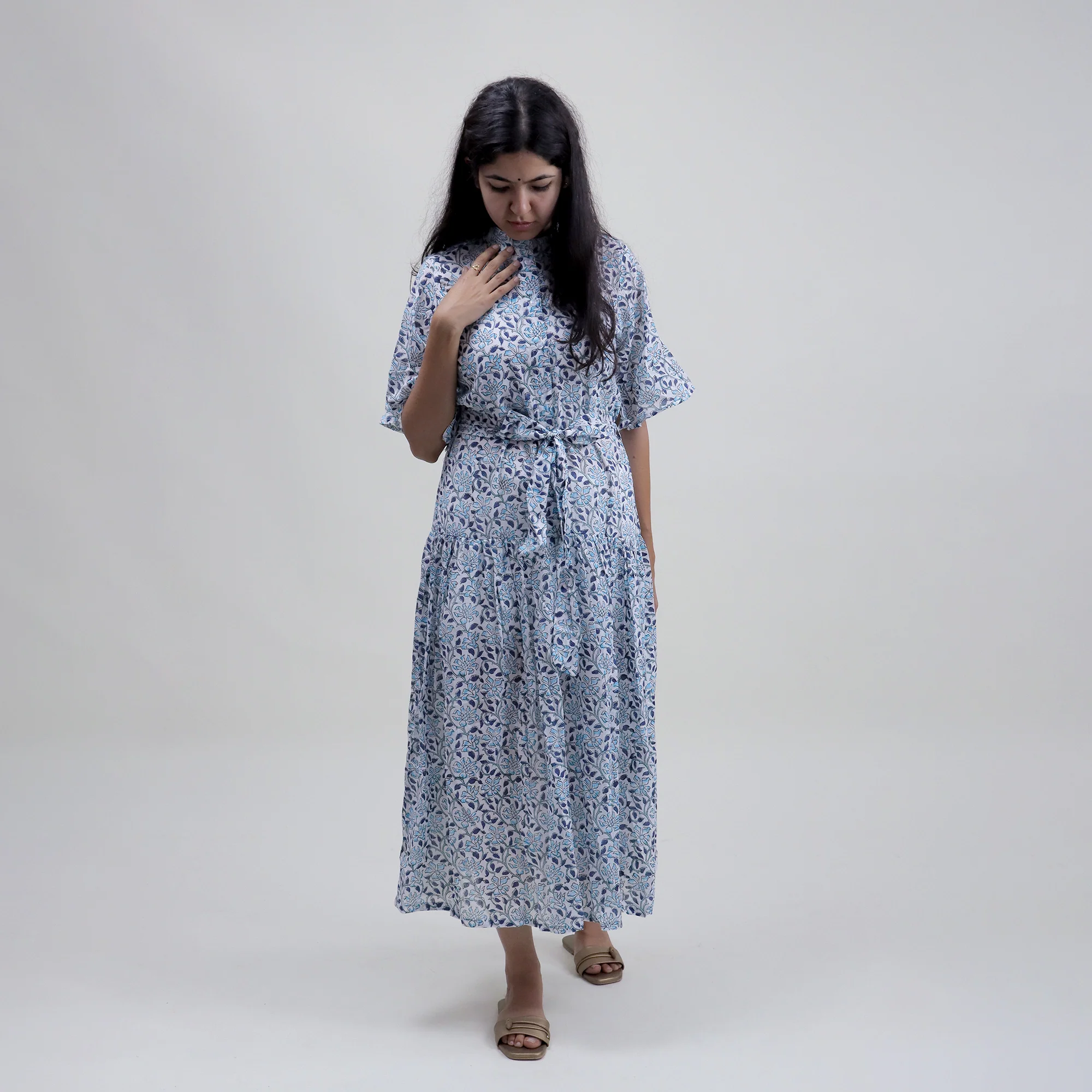 Light Weighted Cotton Floral Midi Dress For Women's