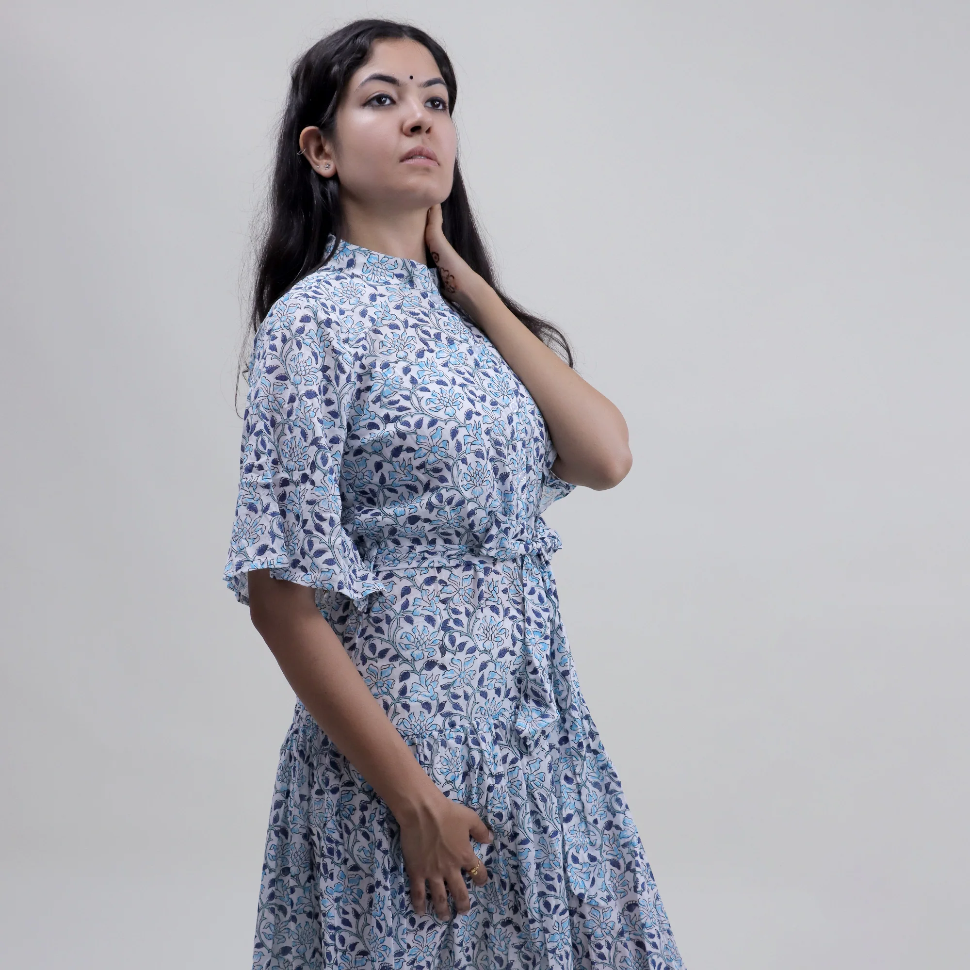 Light Weighted Cotton Floral Midi Dress For Women's - Image 2