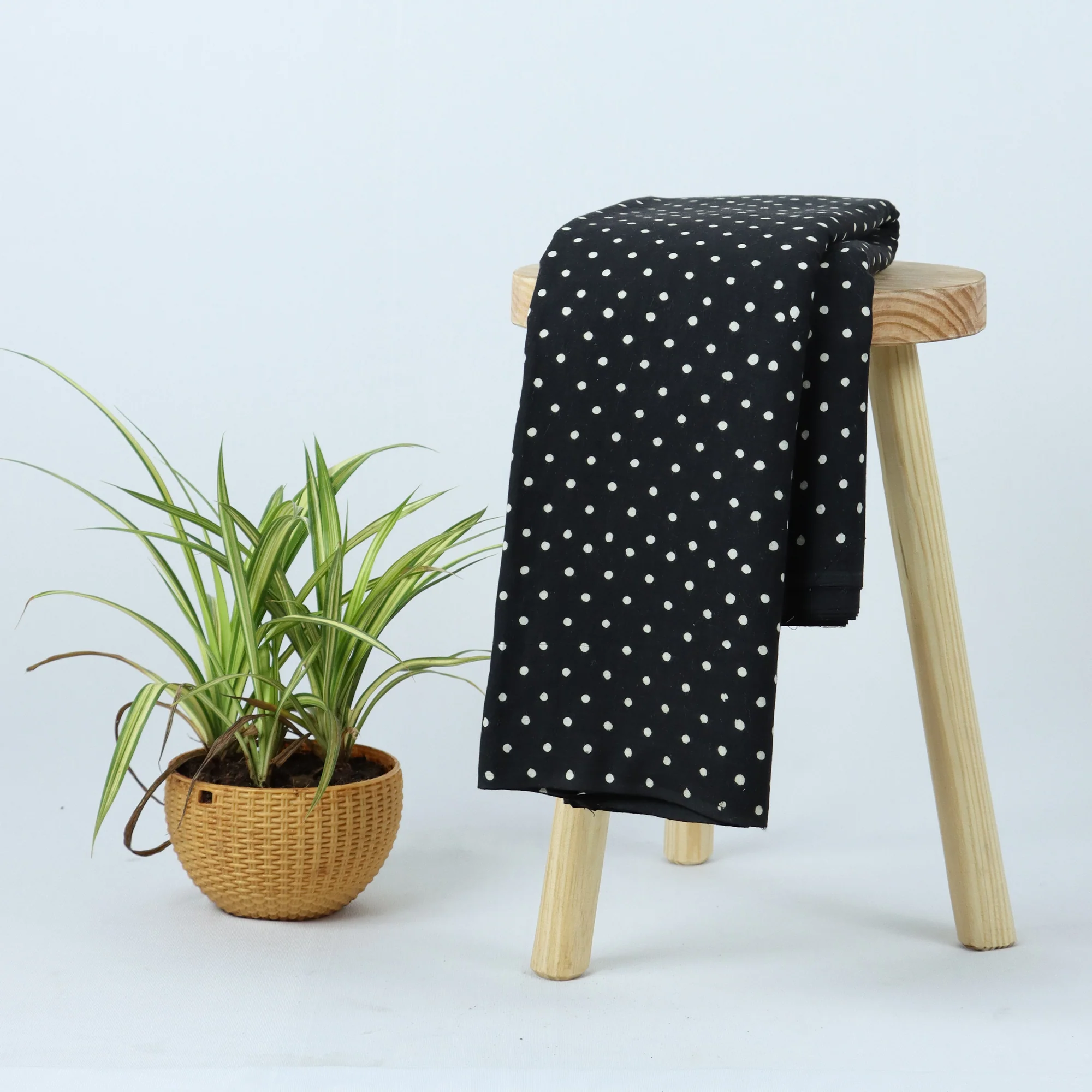 Indian Hand Block Printed Polka Dots Cotton Running Fabric - Image 5