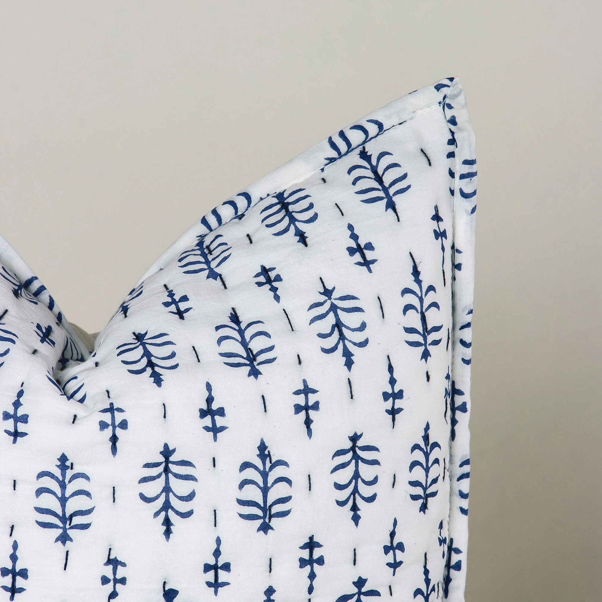 Hand Block Printed Booti Hand Quilted Cotton Cushion Cover - Image 4