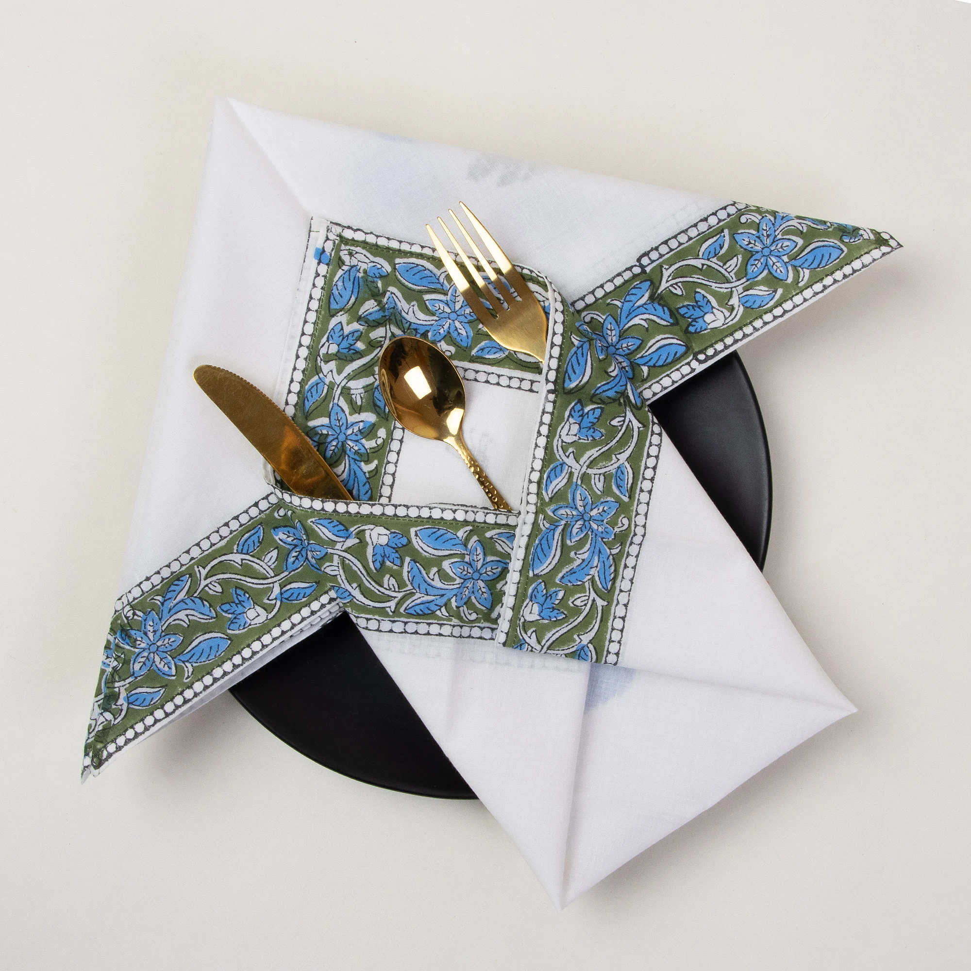 Hand Block Printed Cotton Floral Table Napkin - Image 7