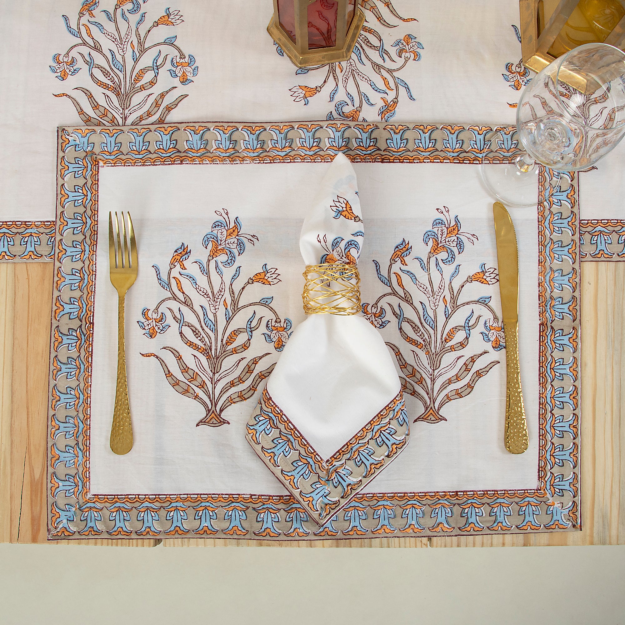 Hand Block Printed Cotton Floral Dinning Table Runners - Image 3