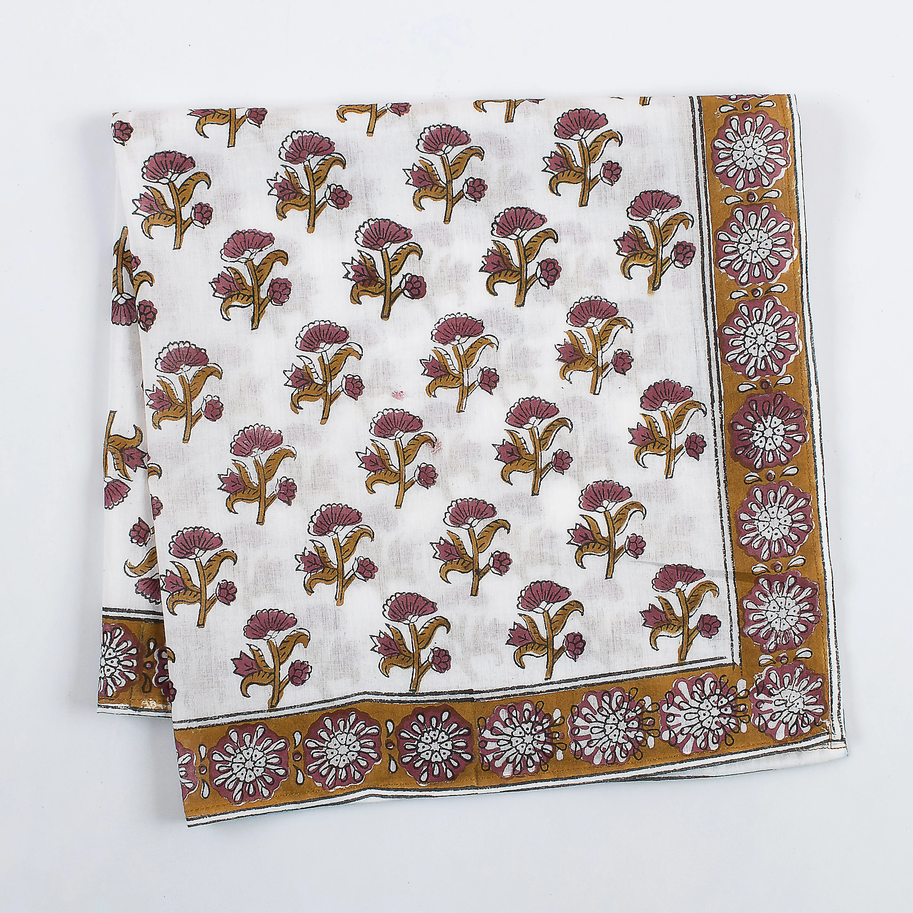 Brown Floral Hand Block Printed Cotton Head Bandanas For Men & Womens - Image 3