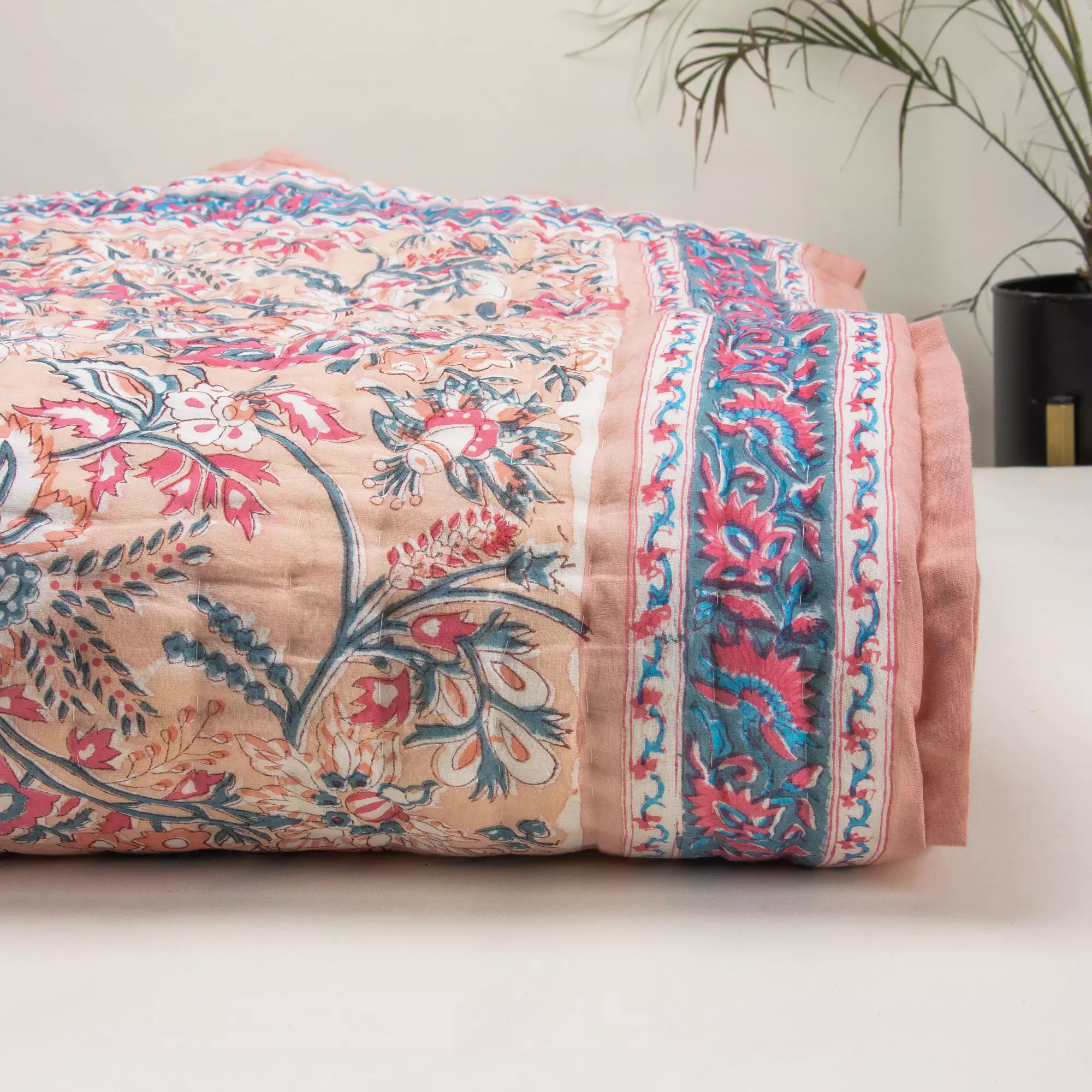 Floral Hand Block Printed Cotton Jaipuri Razai For AC Room, Winter - Image 2
