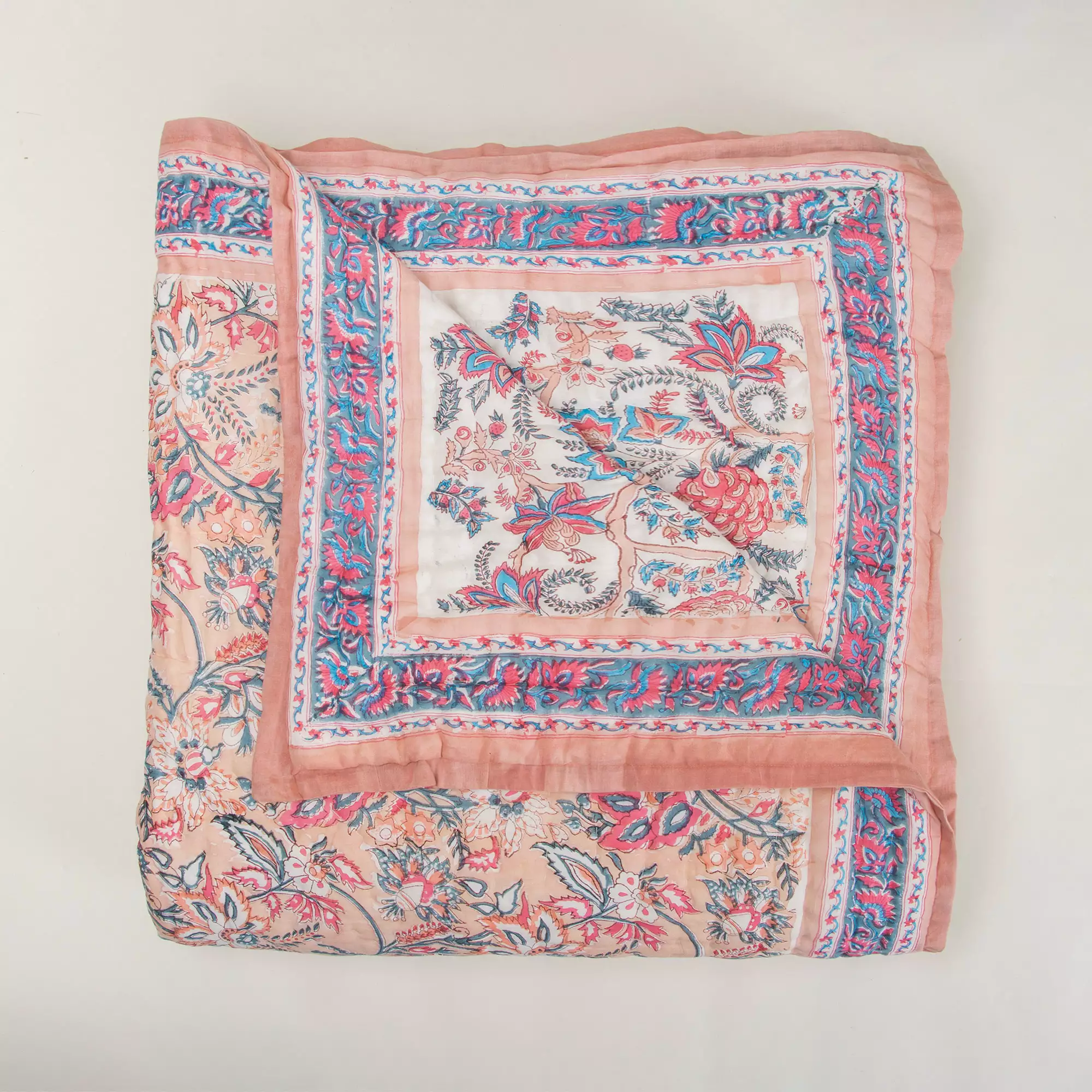 Floral Hand Block Printed Cotton Jaipuri Razai For AC Room, Winter - Image 3