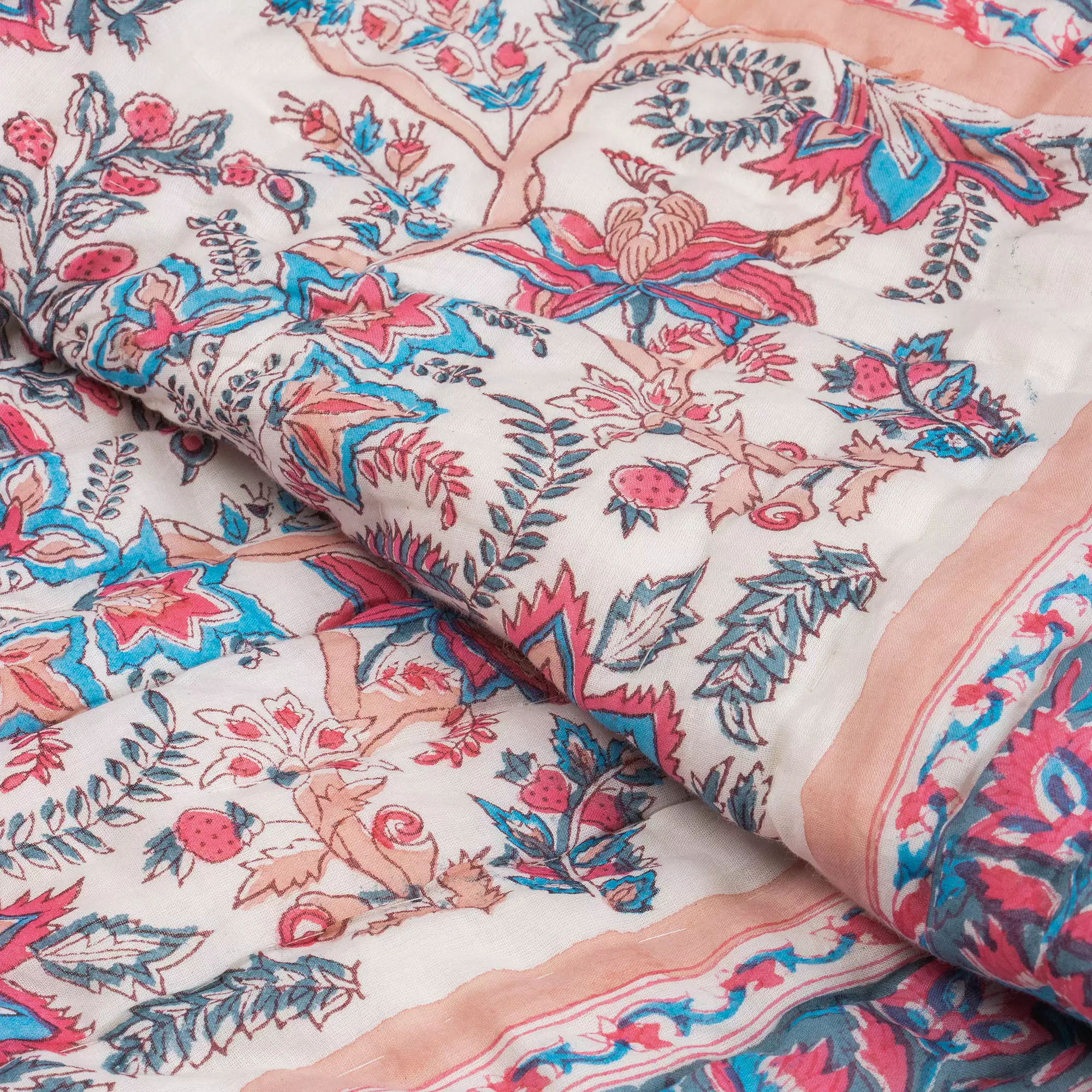 Floral Hand Block Printed Cotton Jaipuri Razai For AC Room, Winter - Image 4