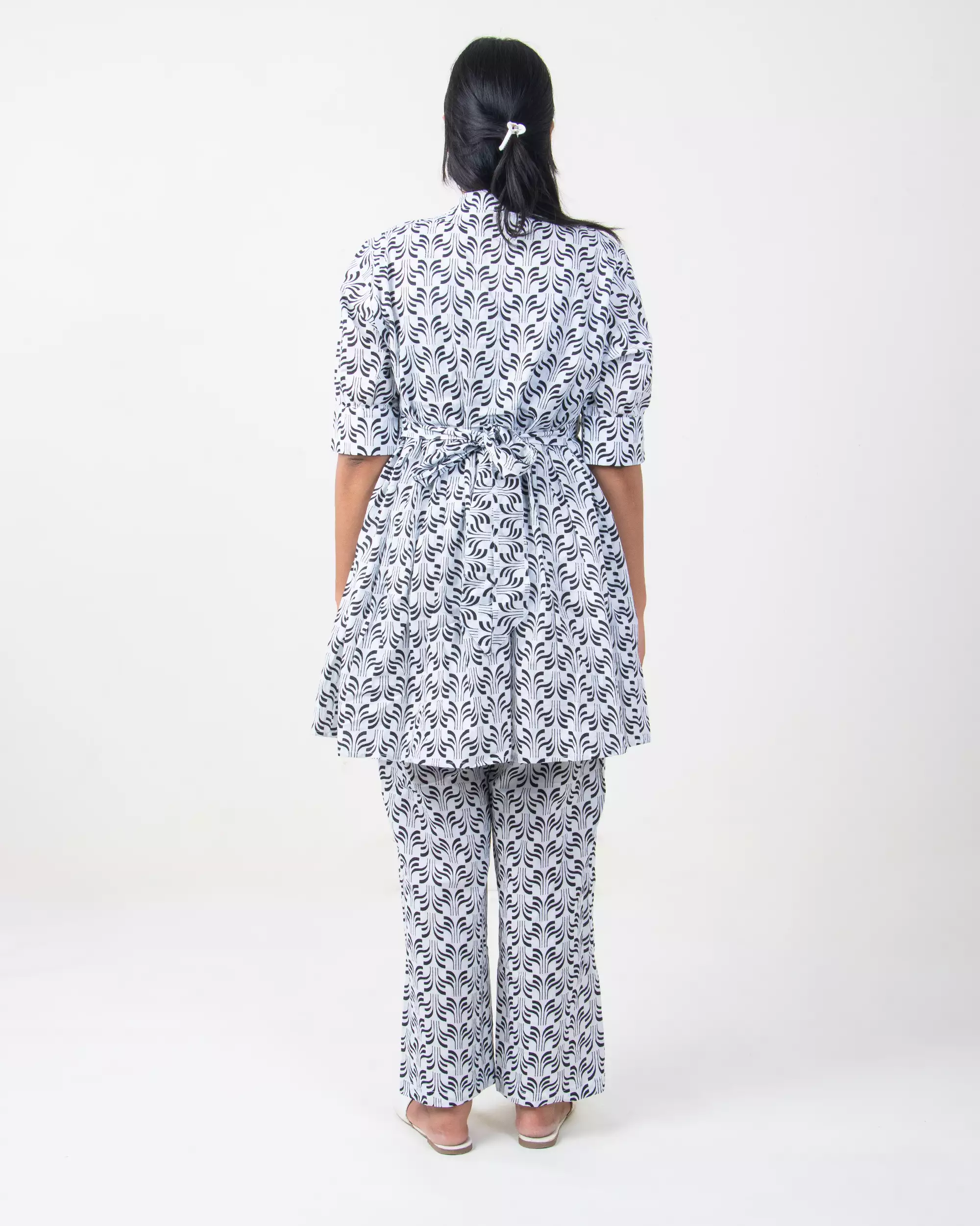 Hand Block Printed Cotton Shirt with Short and Pajama Cord Set - Image 3