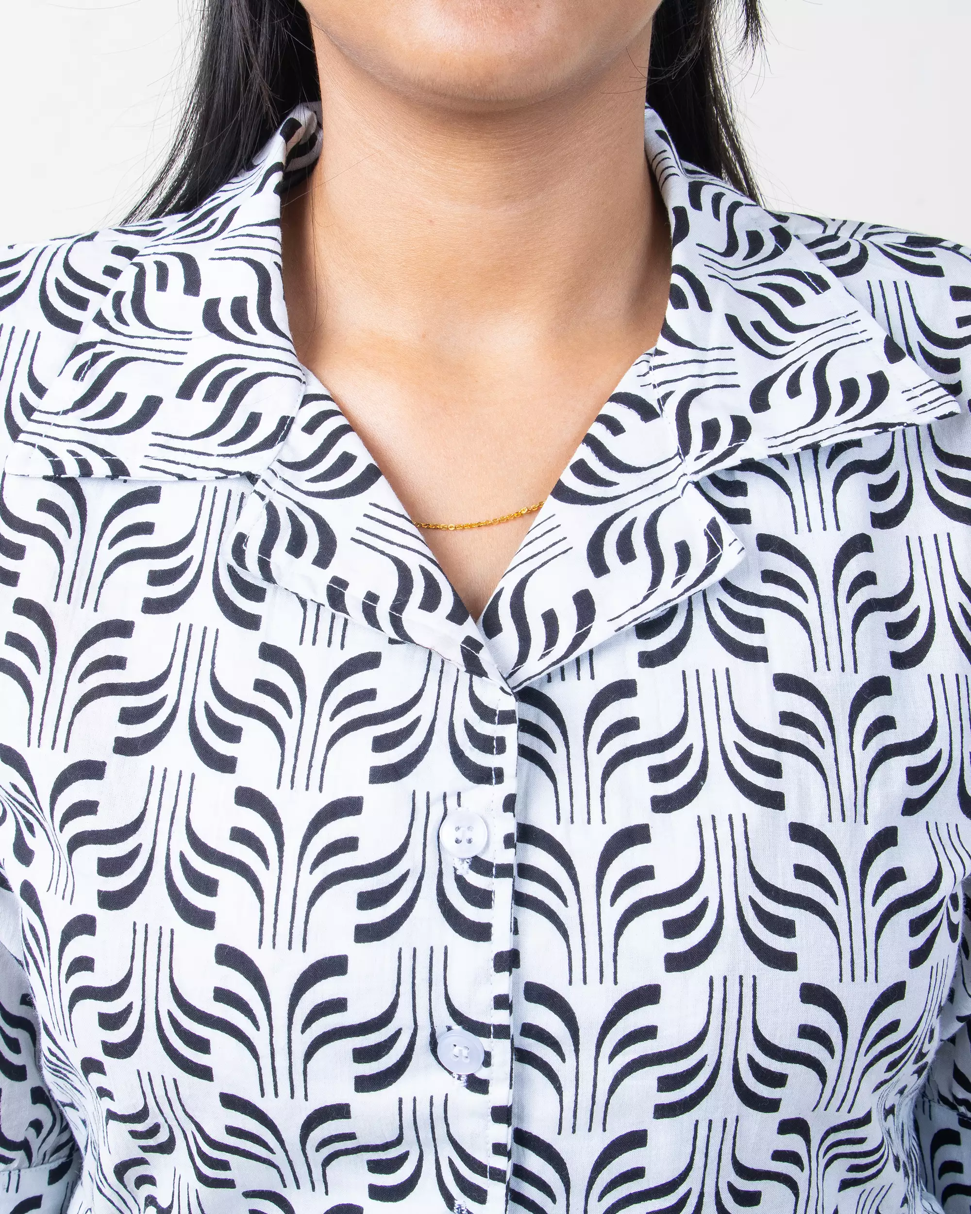 Hand Block Printed Cotton Shirt with Short and Pajama Cord Set - Image 7