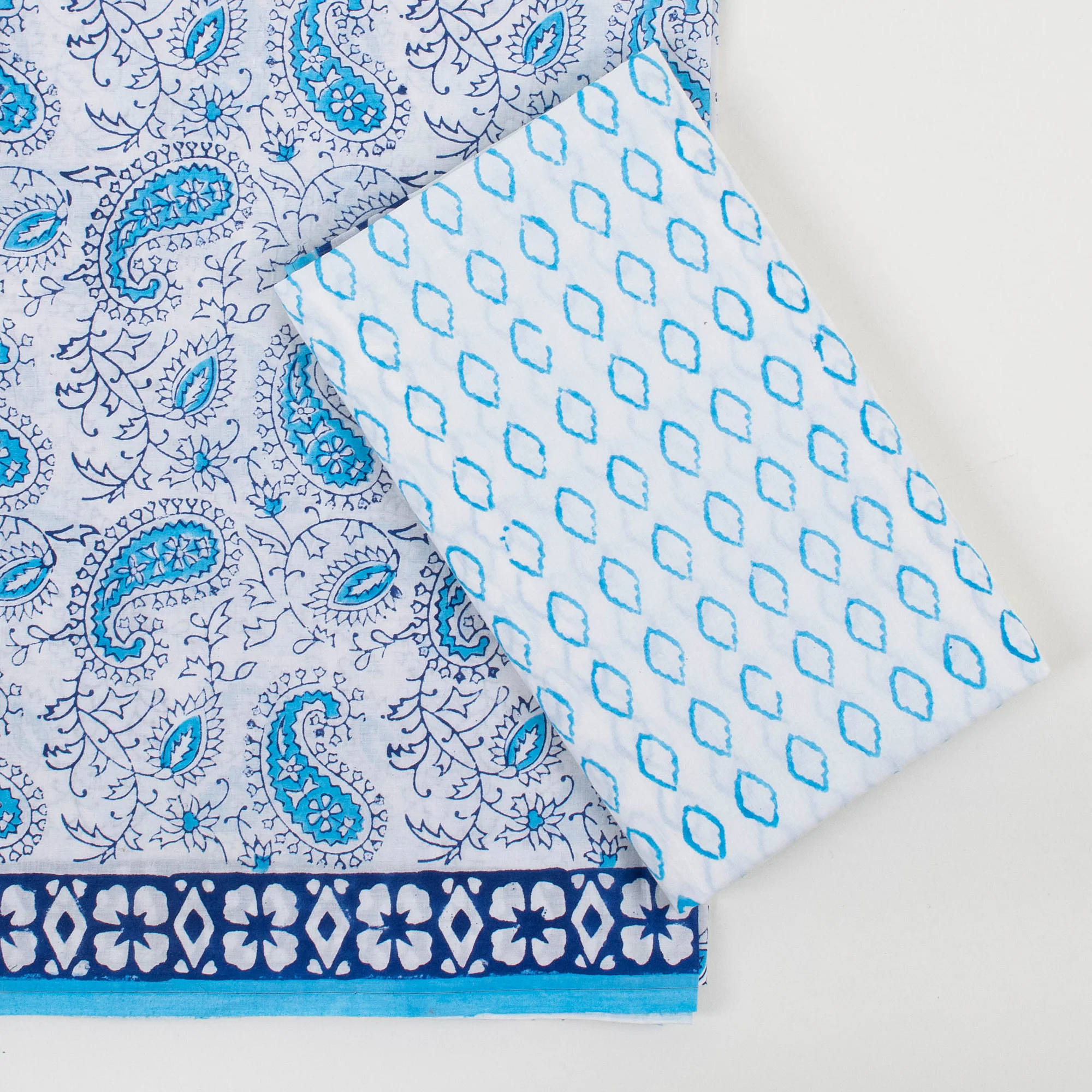 Hand Block Sky Blue Paisley Printed Cotton 3PC Suit Set Cotton Dupatta - Image 2
