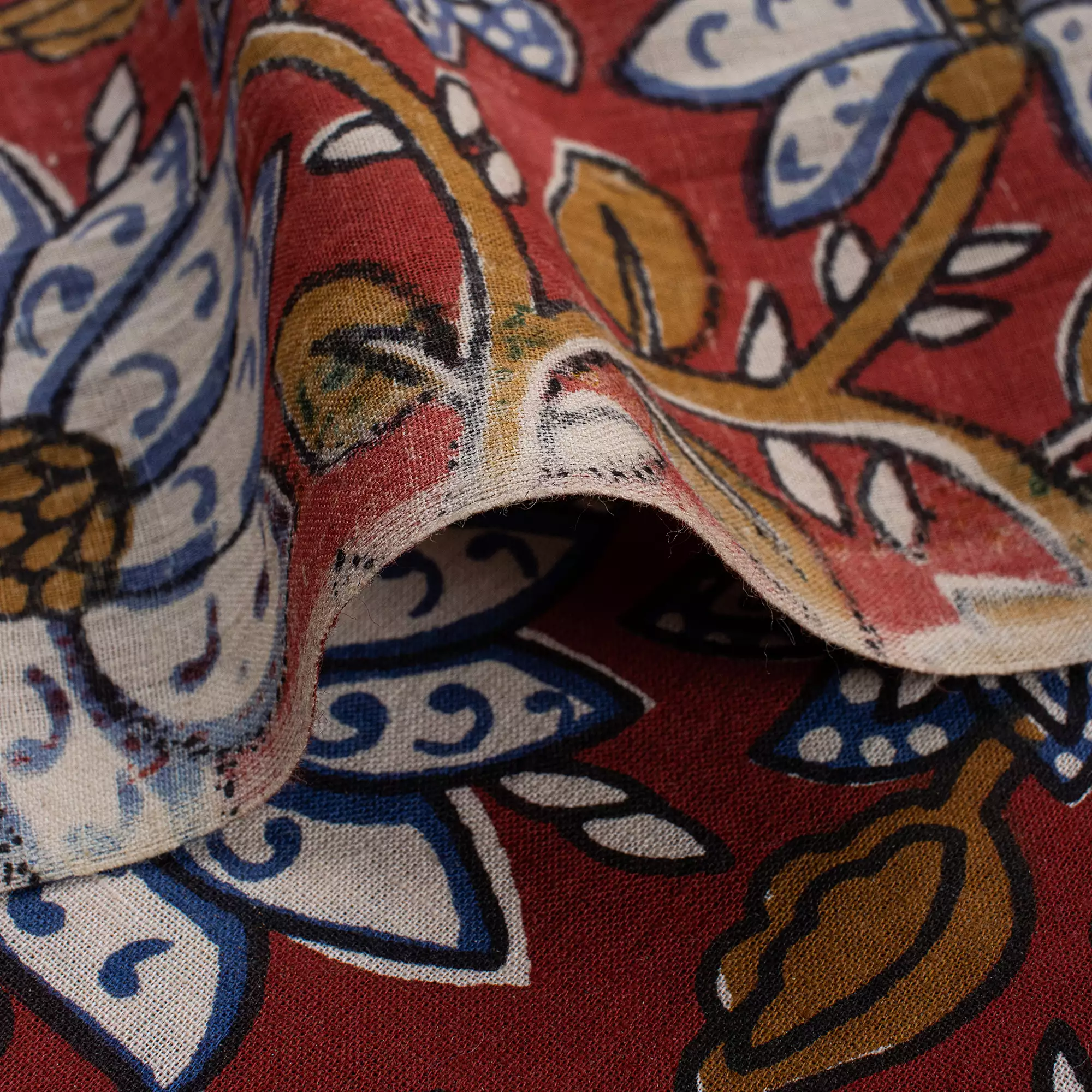 Hand Block Printed Floral Bagru Fabric - Image 2