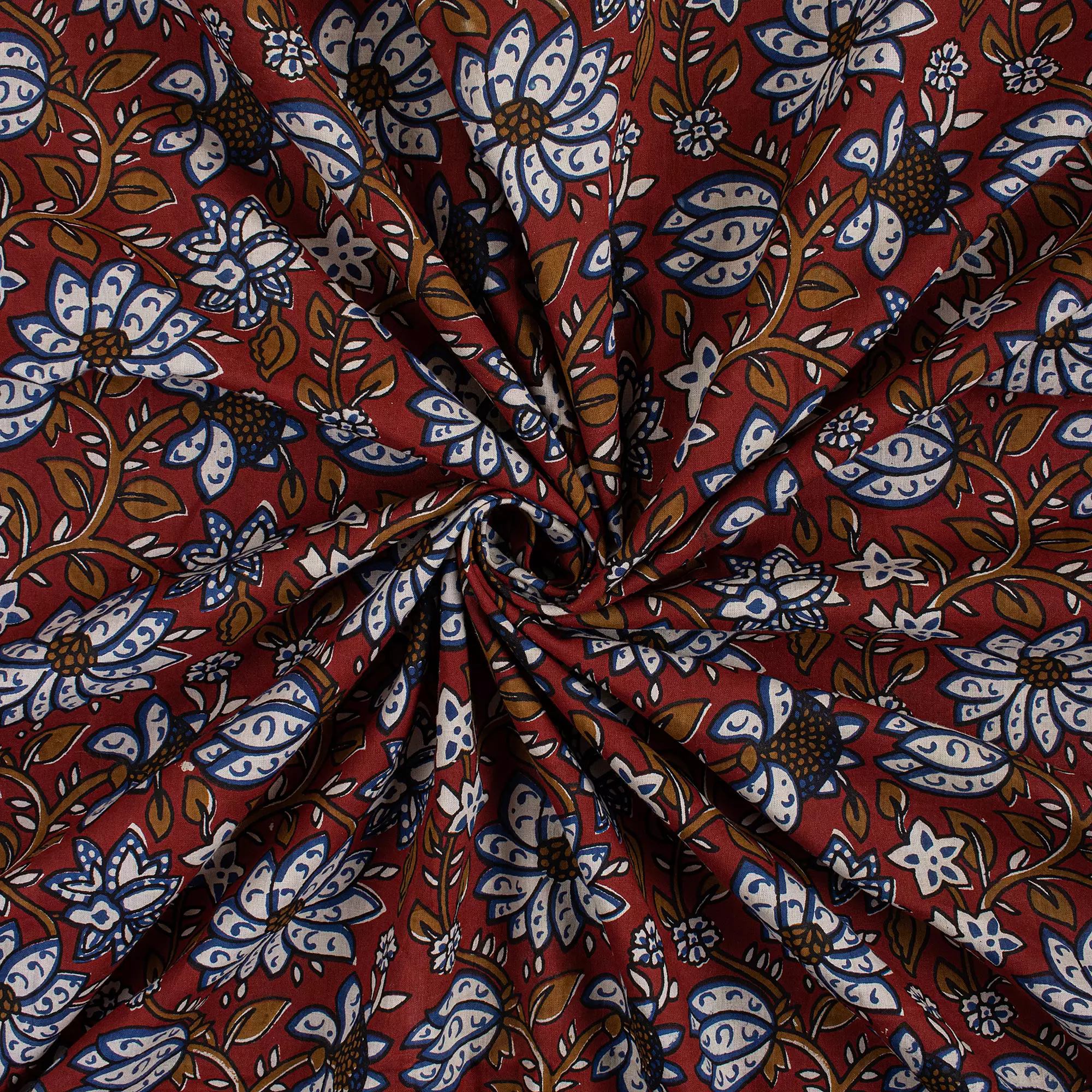 Hand Block Printed Floral Bagru Fabric - Image 4