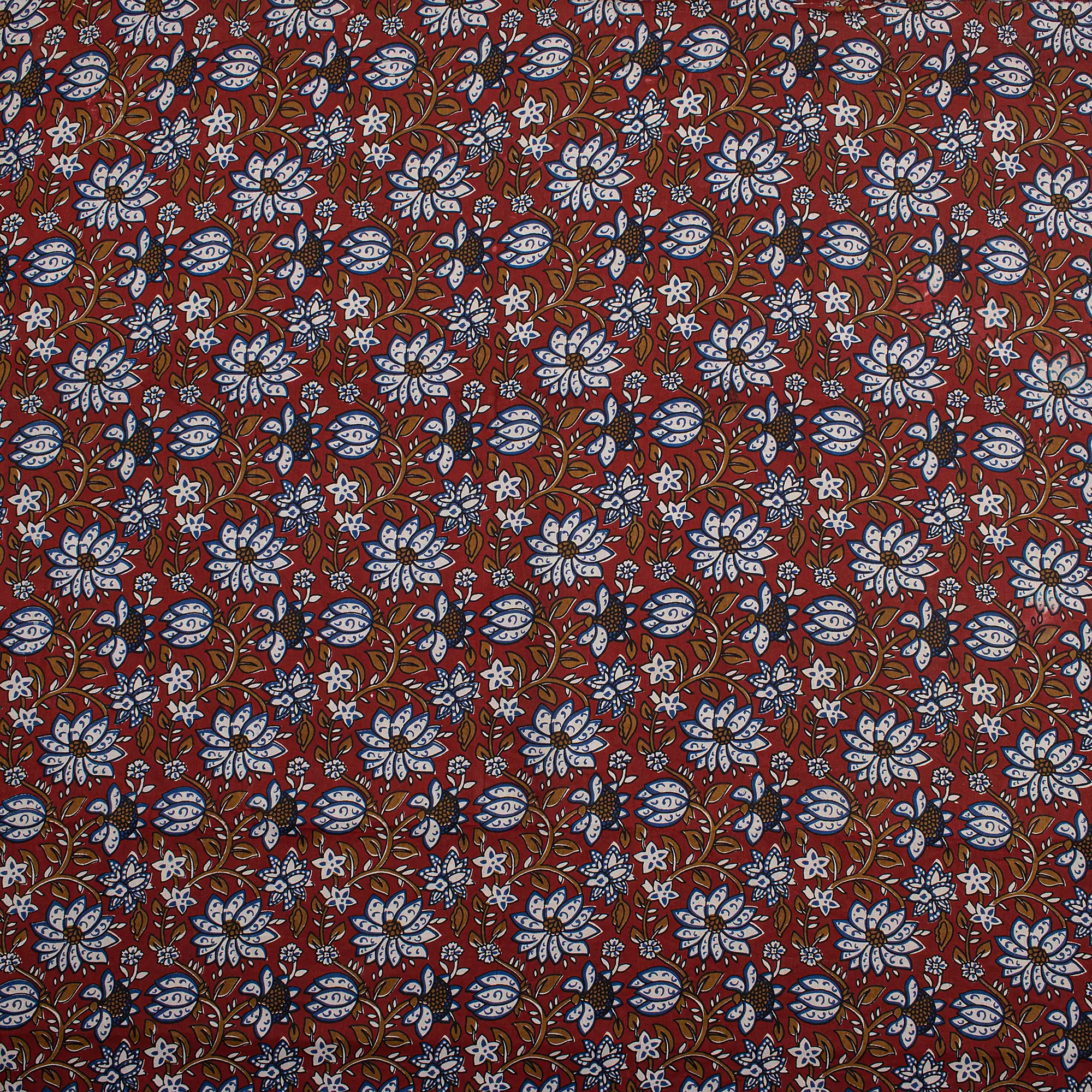 Hand Block Printed Floral Bagru Fabric - Image 5