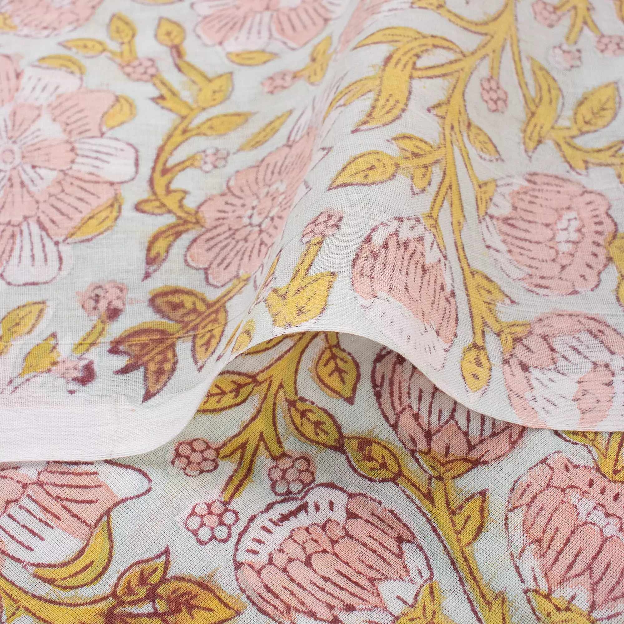 Hand Block Printed Floral Cotton Fabric - Image 2