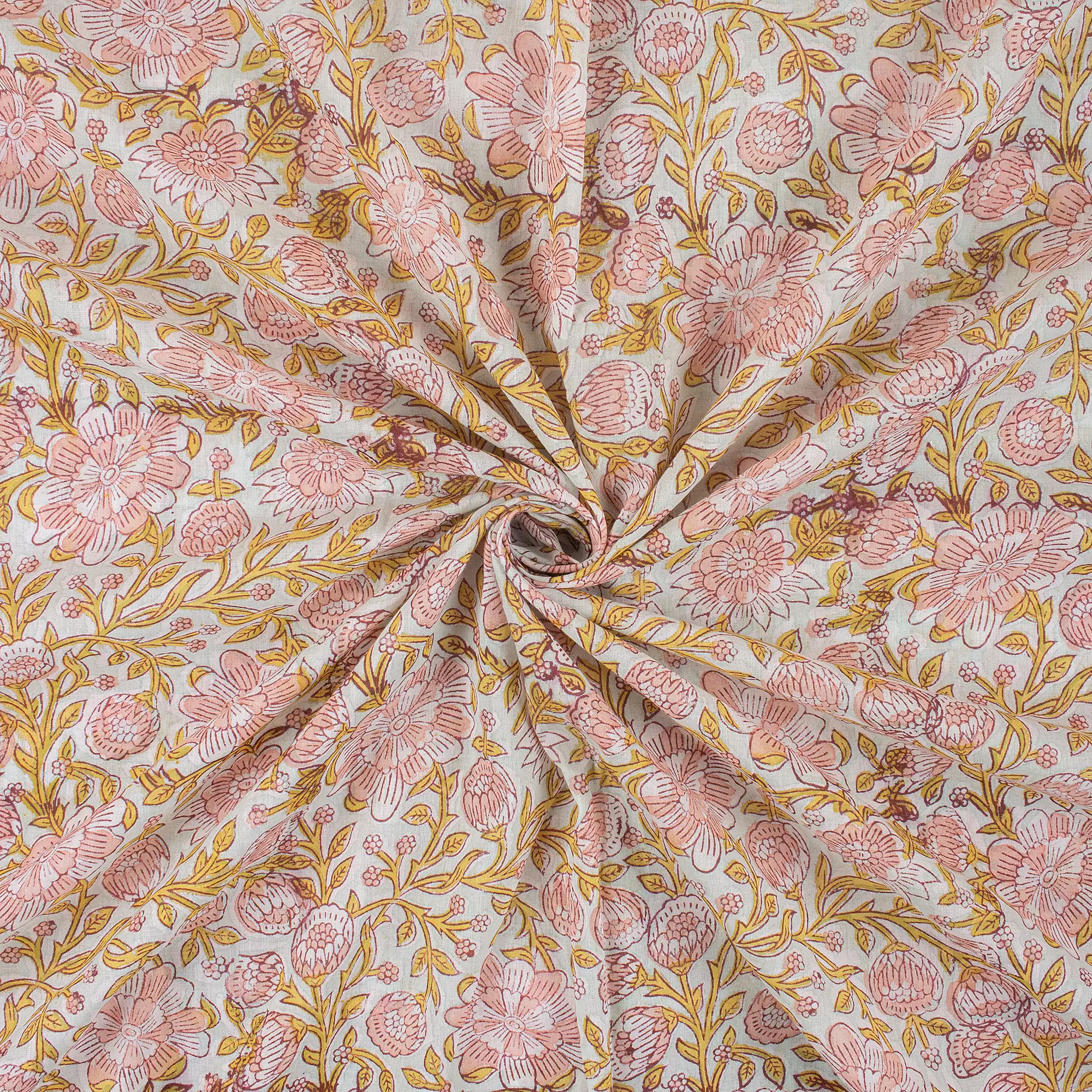 Hand Block Printed Floral Cotton Fabric - Image 4