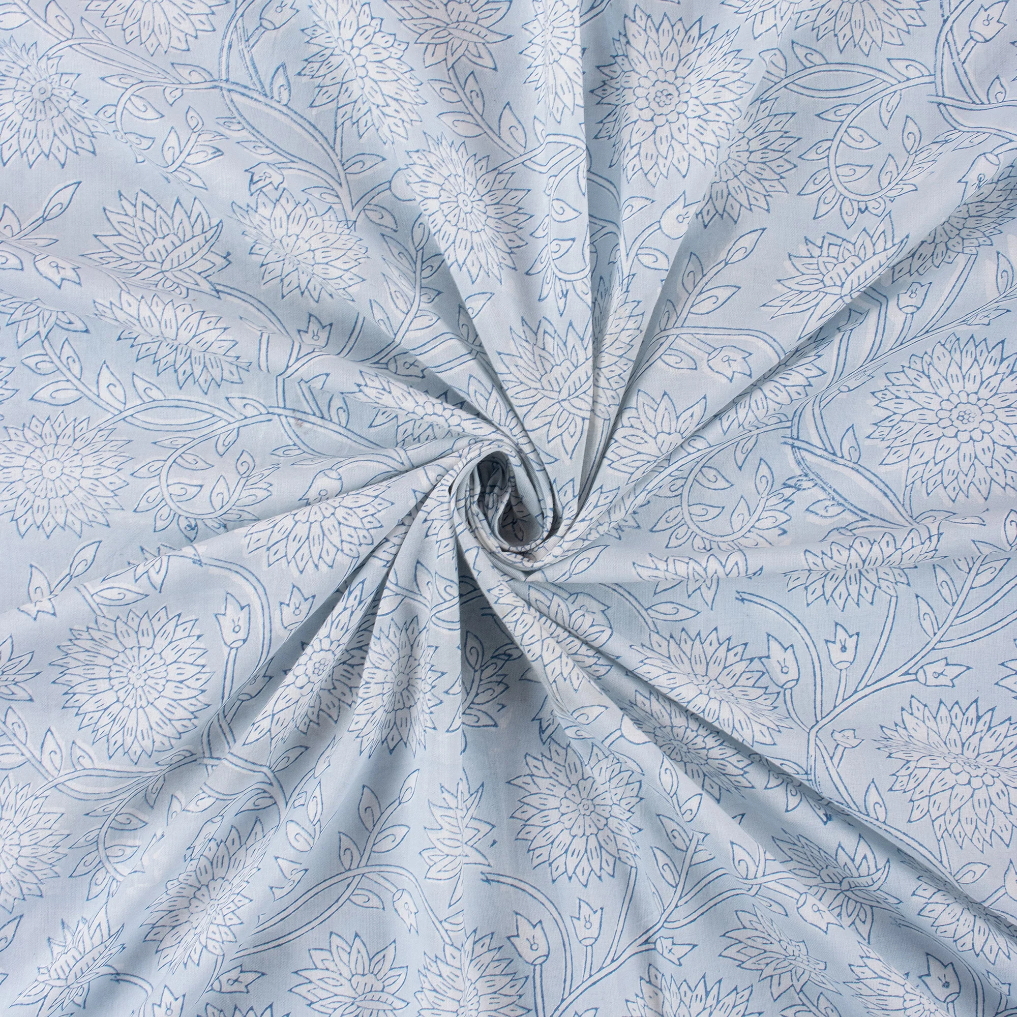 Hand Block Printed Floral Cotton Textile Fabric - Image 4