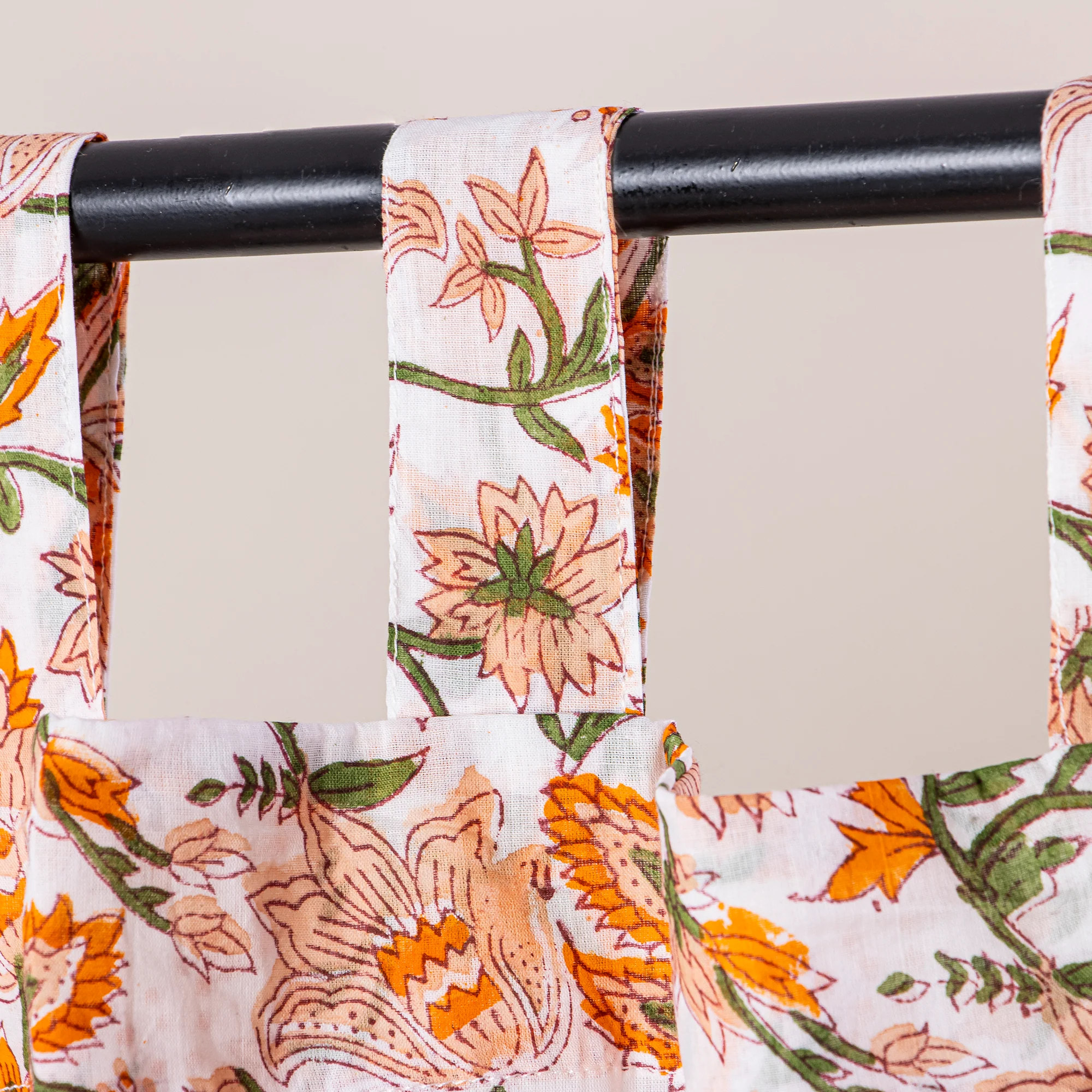Light Weighted Hand Block Printed Floral Indian Cotton Curtains Set of 2 - Image 7