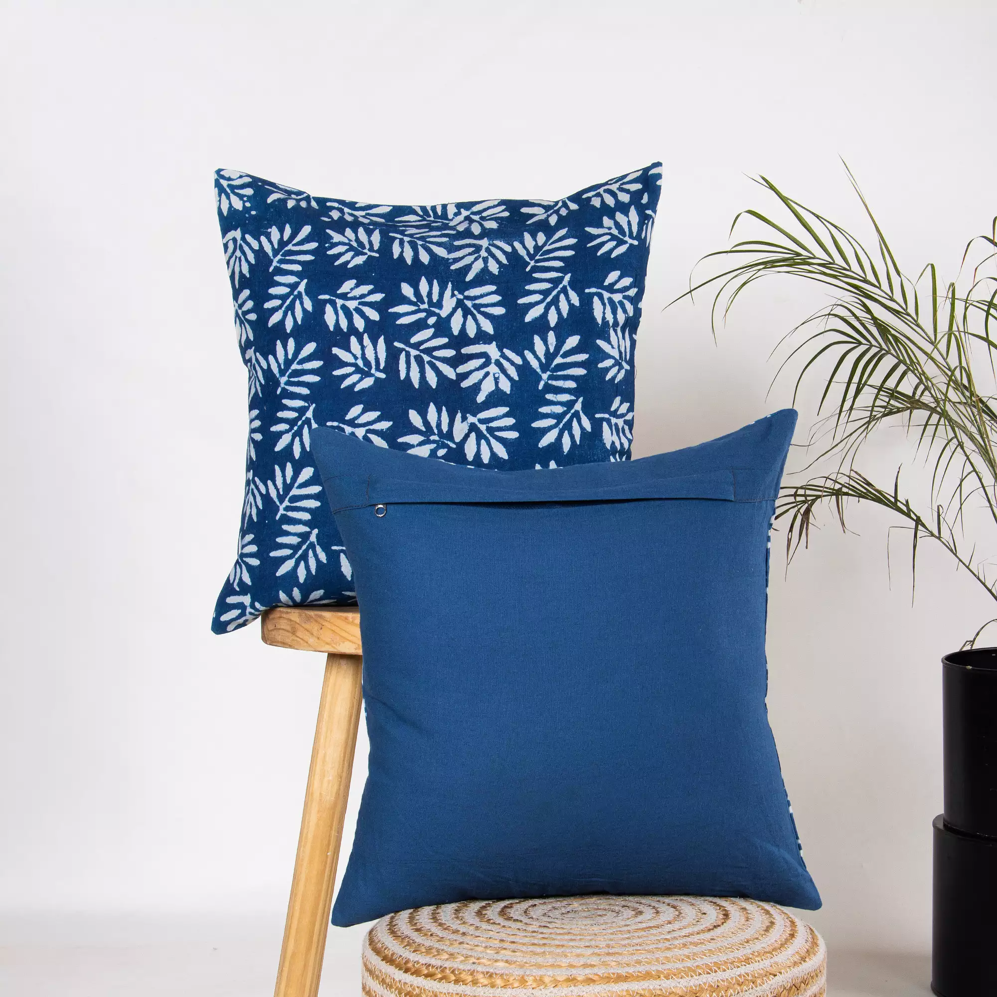 Hand Block Printed Indigo Cotton Cushion Cover - Image 3