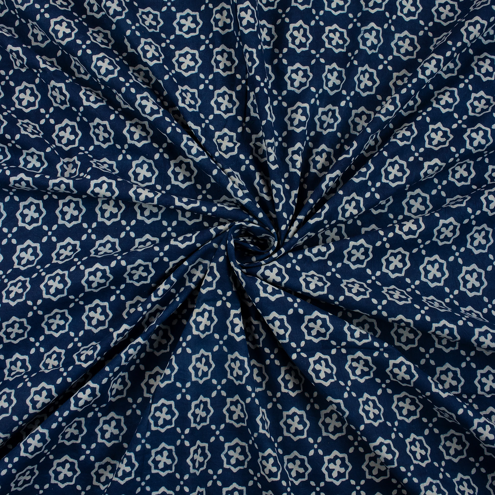 Hand Block Printed Indigo Fabric by the Yard - Image 3