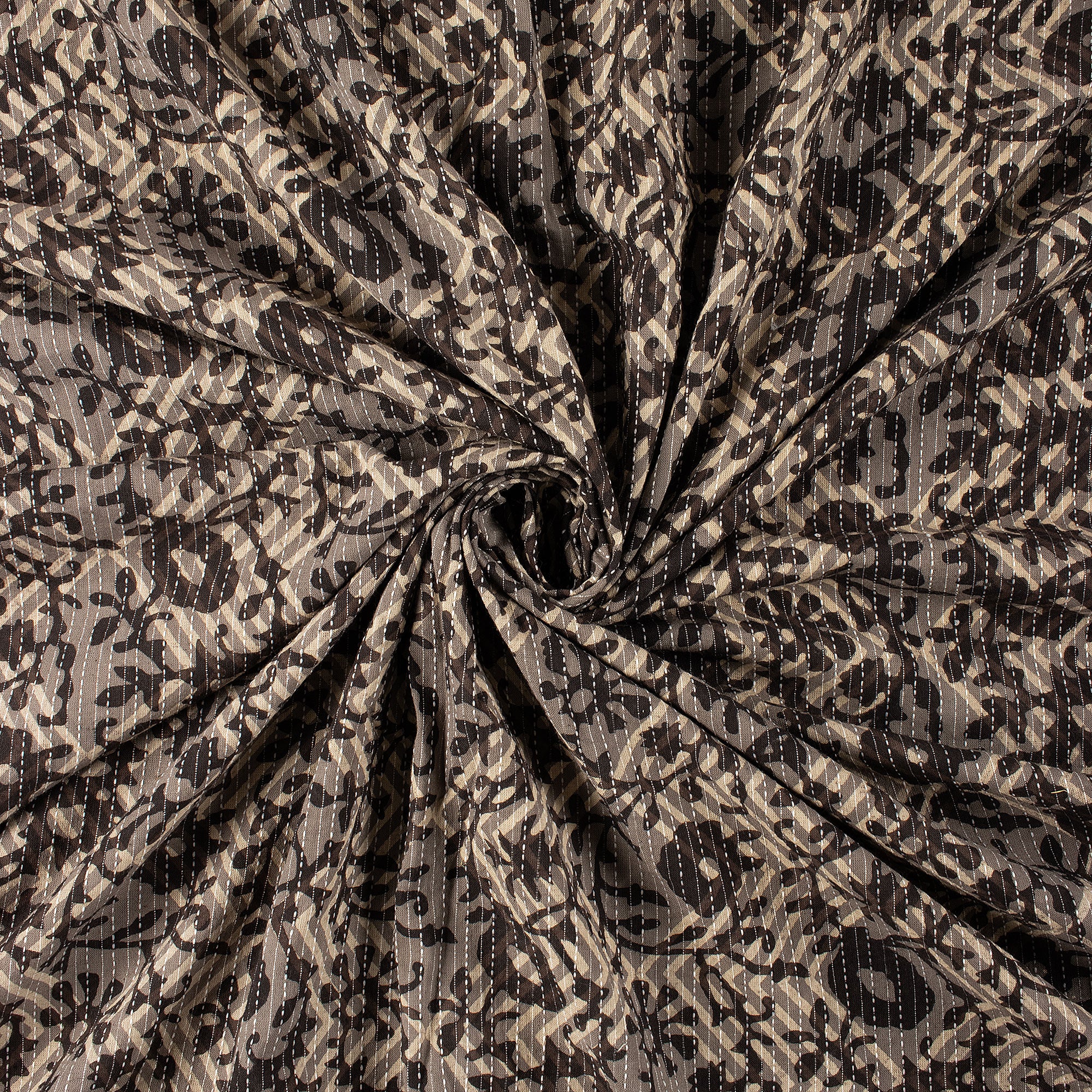 Hand Block Printed Pure Cotton Dabu Kantha Fabric - Image 3