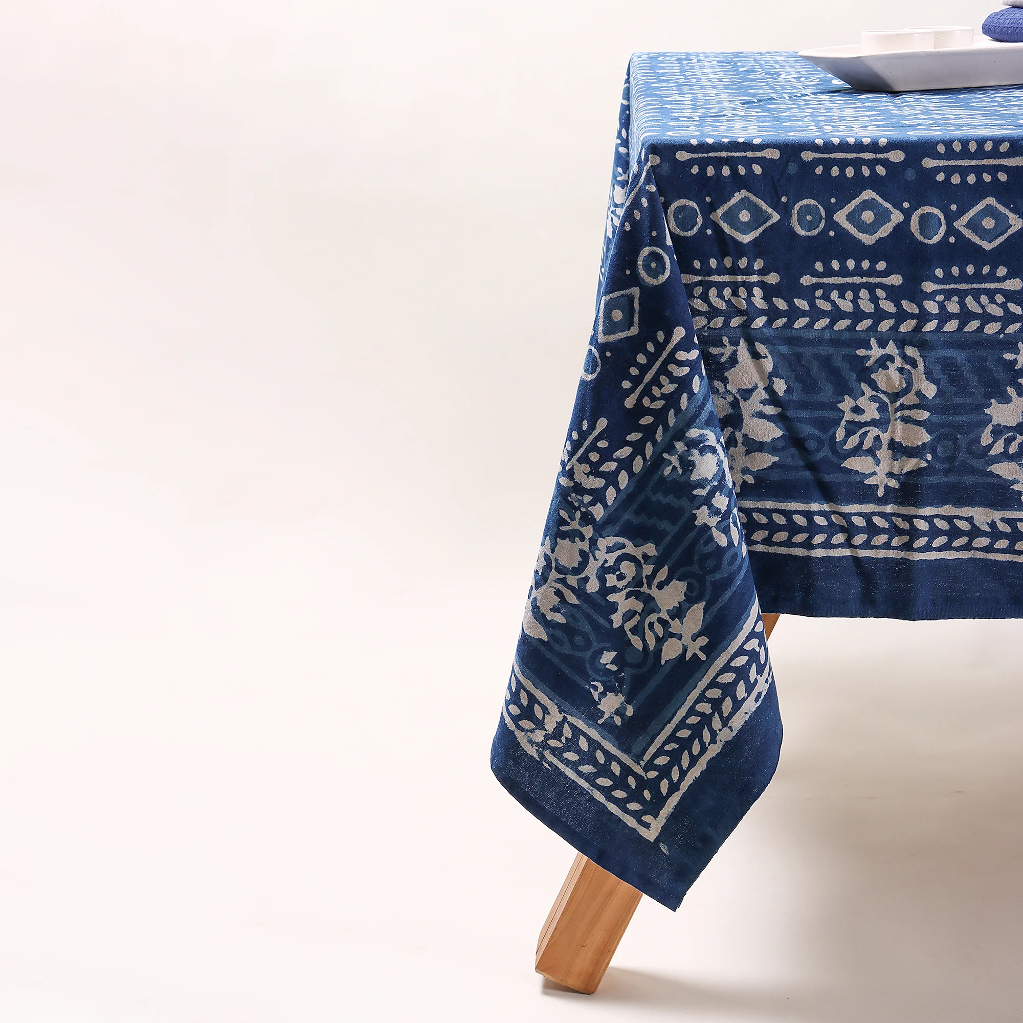 Hand Block Prited Indigo Cotton Dining Table Cloth - Image 4