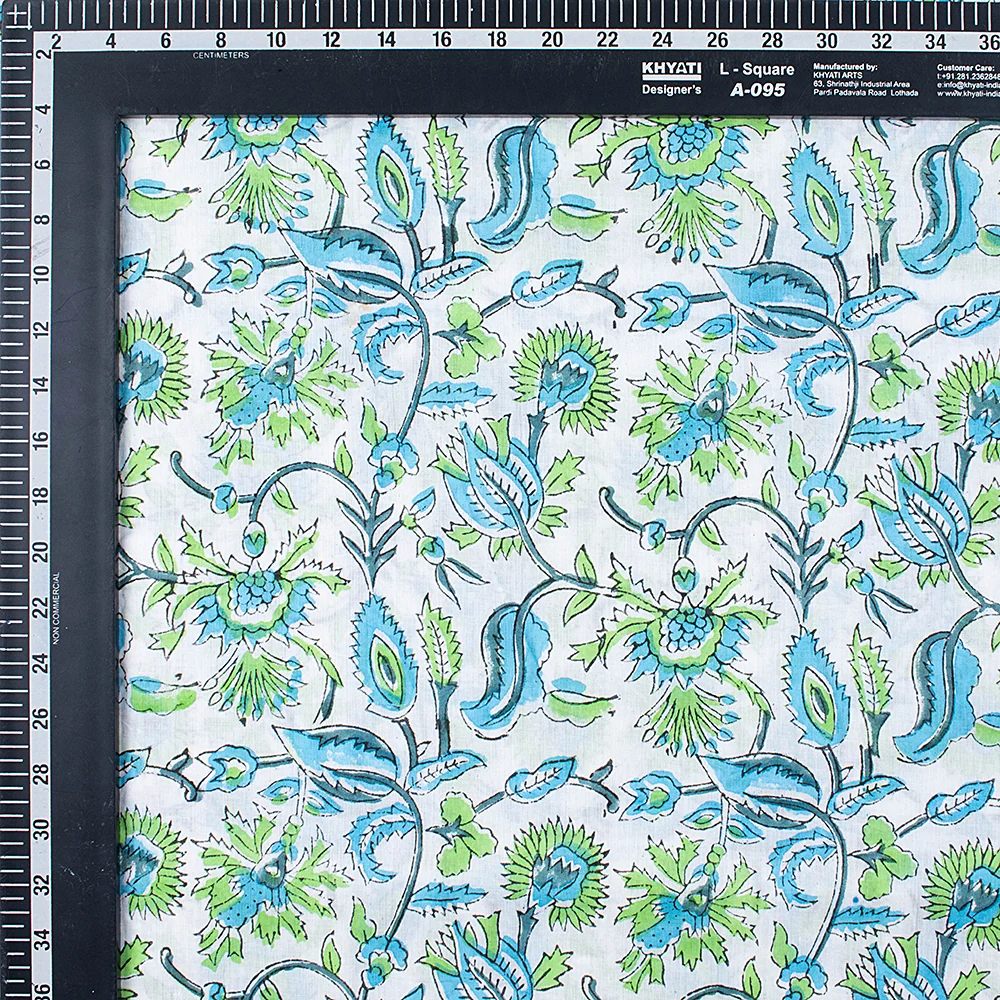 Hand Block Printed Floral Pure Cotton Indian Print FabricFabric
