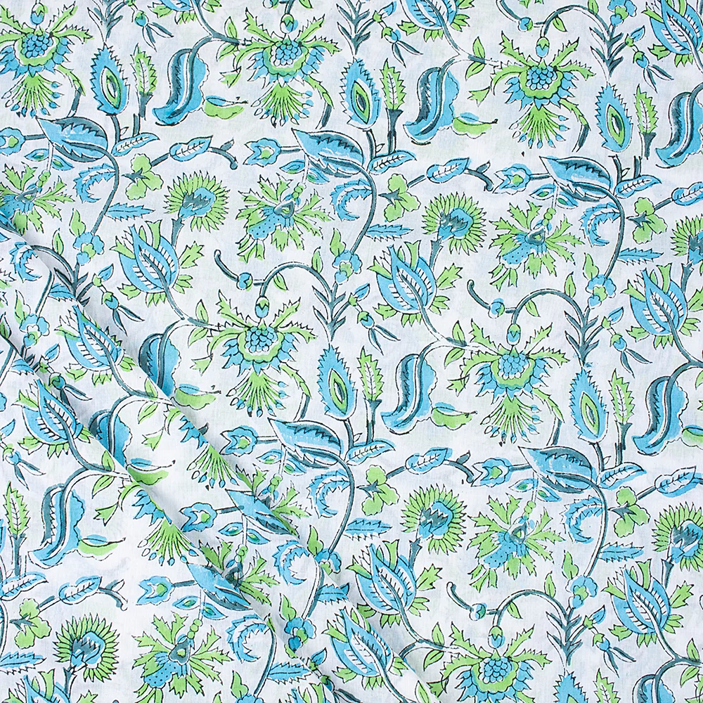 Hand Block Printed Floral Pure Cotton Indian Print FabricFabric - Image 2