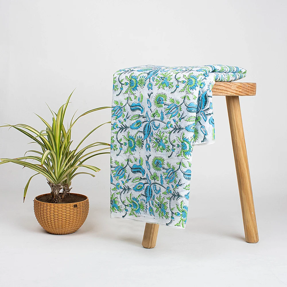 Hand Block Printed Floral Pure Cotton Indian Print FabricFabric - Image 5
