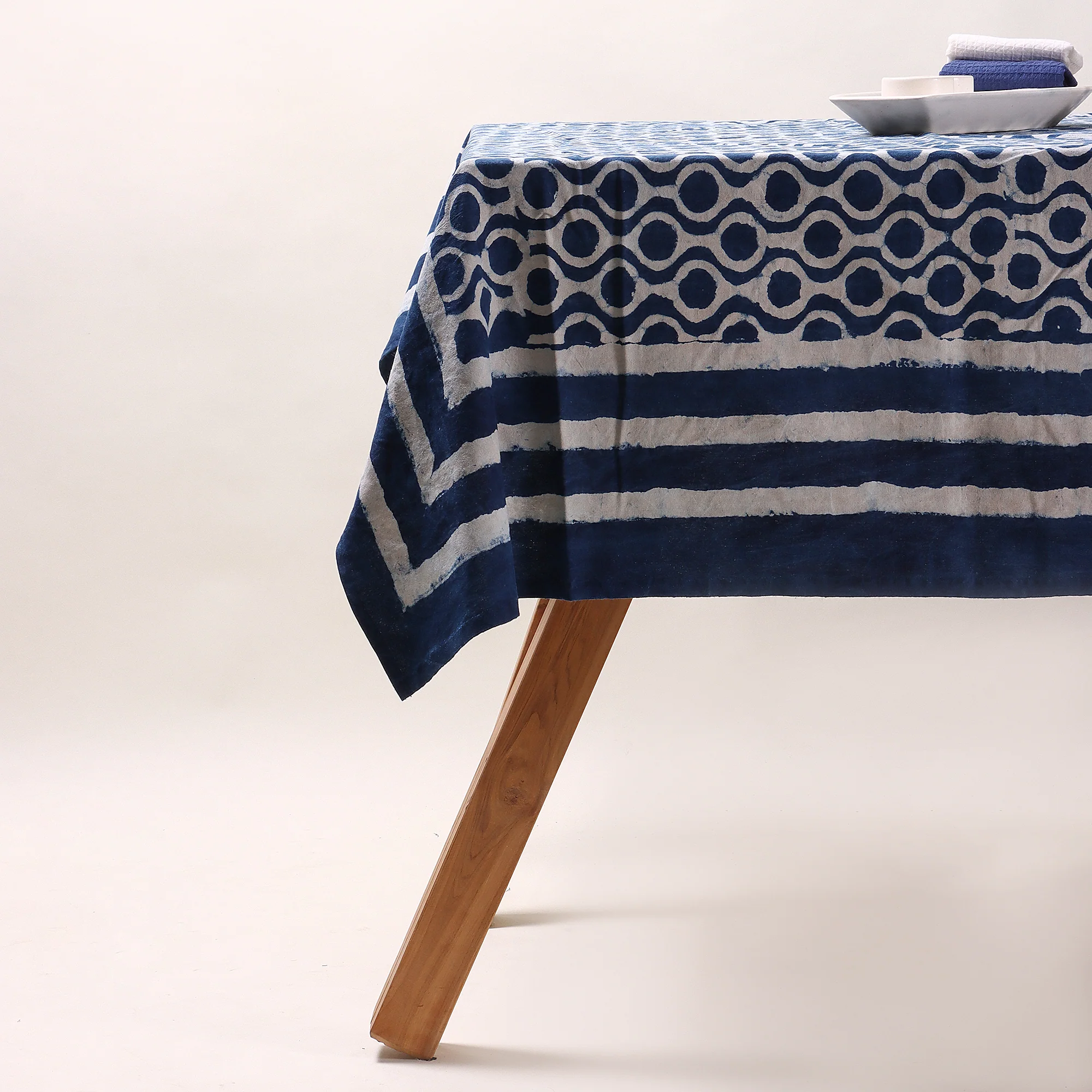 Premium Indigo Hand Block Printed Dining Table Cloth - Image 3