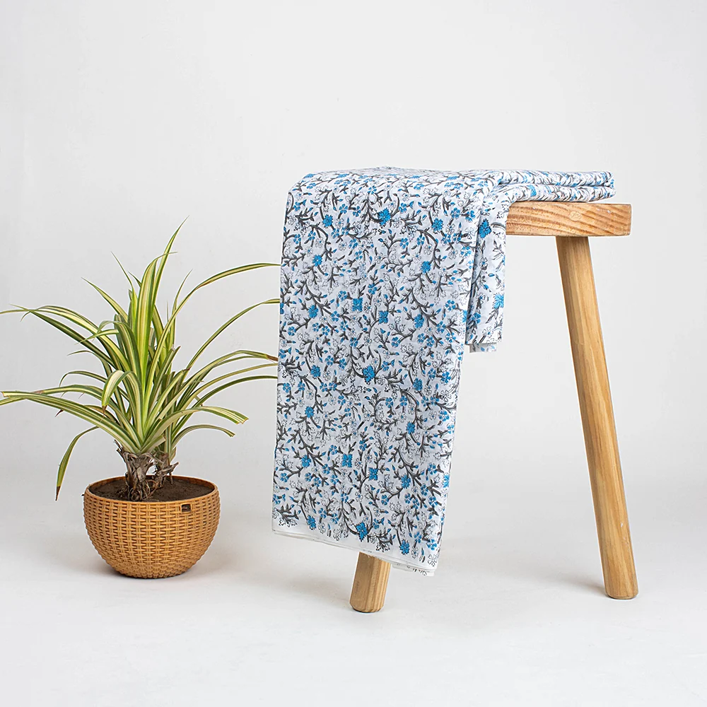 Classic Indian Hand Block Floral Pure Cotton Textile Fabric - Image 2