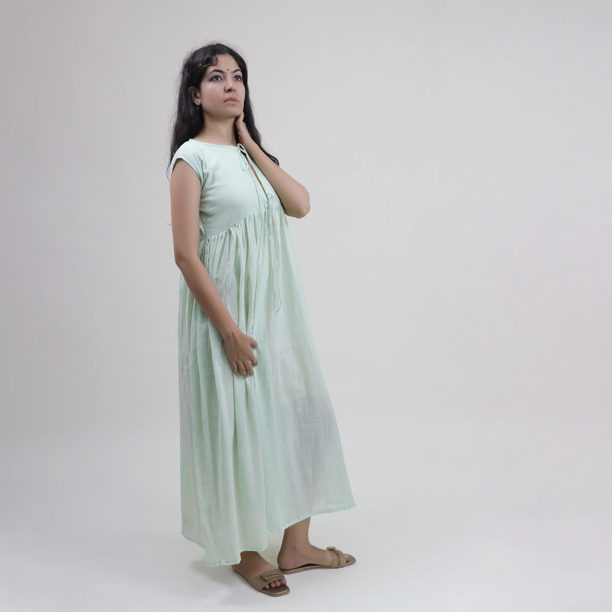 Solid Cotton Women's Midi Dress - Image 3