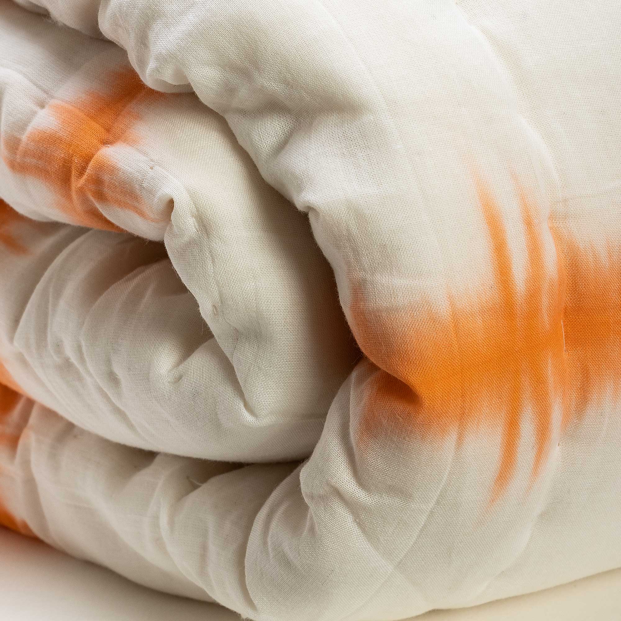 Hand Dyed Tie Dye Orange Striped Jaipuri Cotton Rajai - Image 5
