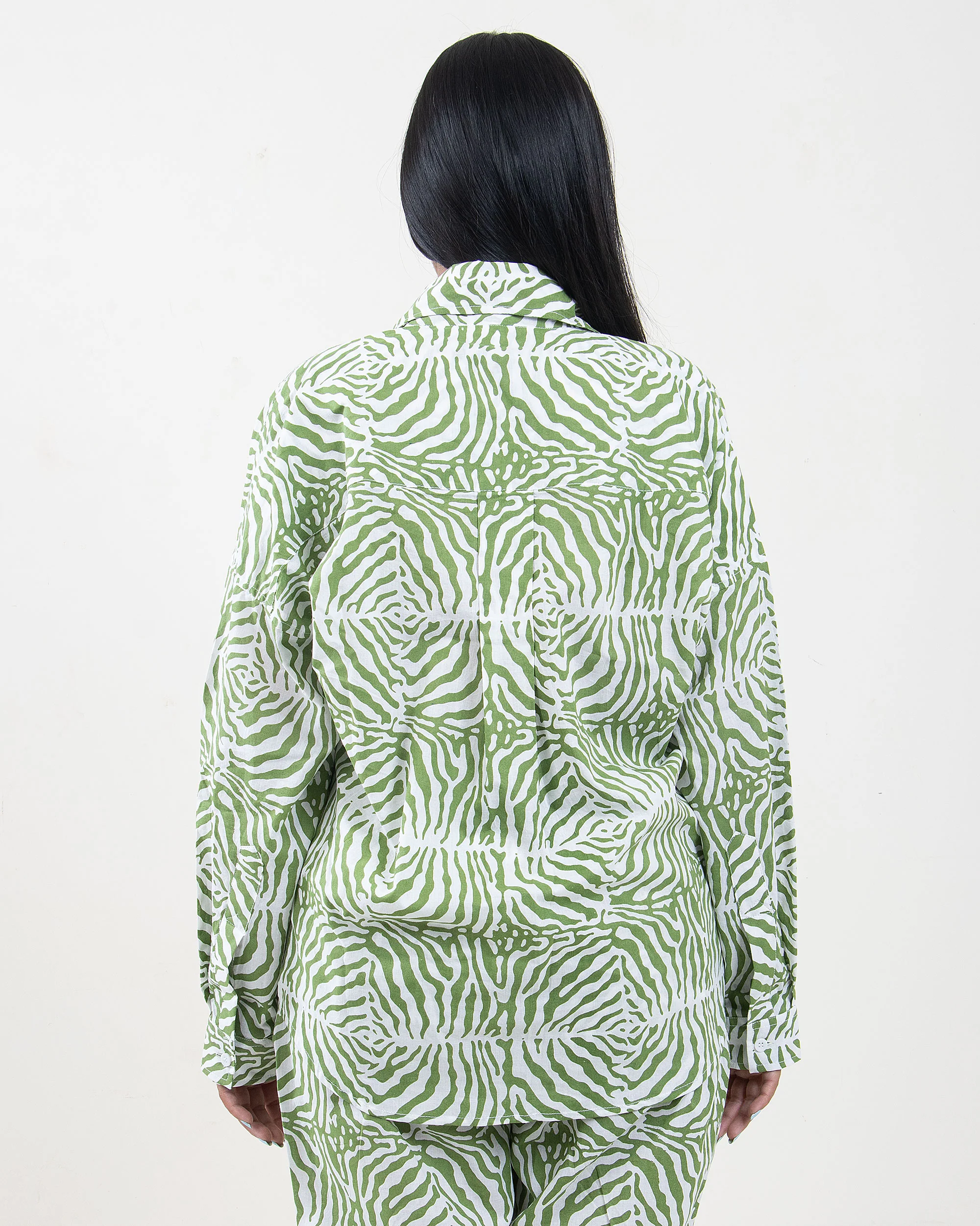 Hand Printed Green Light Cotton Cord Set for ladies - Image 6