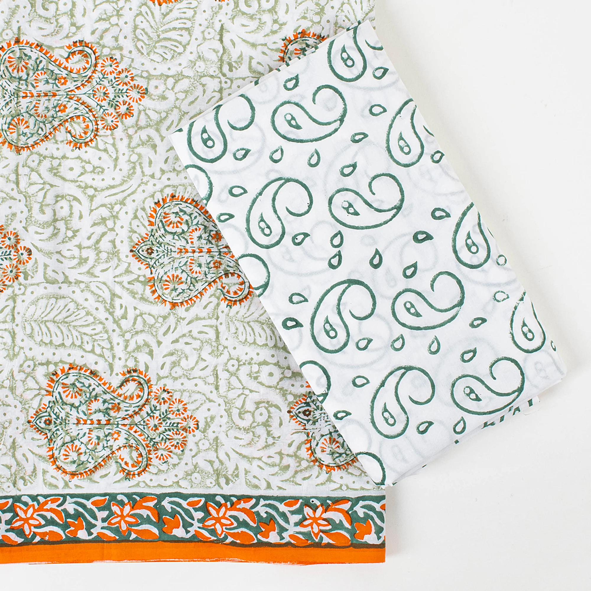 Handmade Printed Unstitched Suit Set Women Dress Cotton Dupatta - Image 2