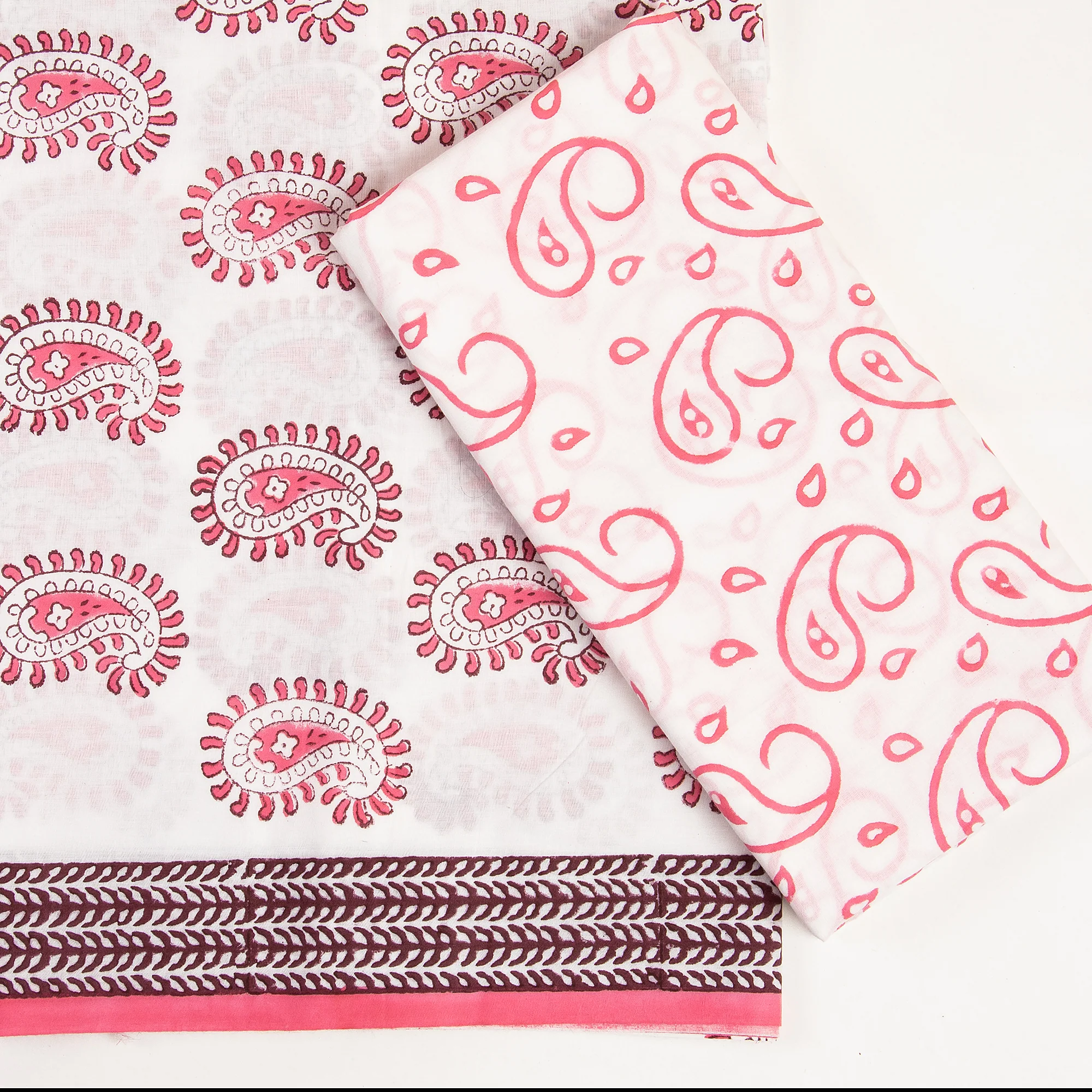 Blush Paisley Hand Block Printed Unstitched Salwar Suit with Dupatta - Image 2